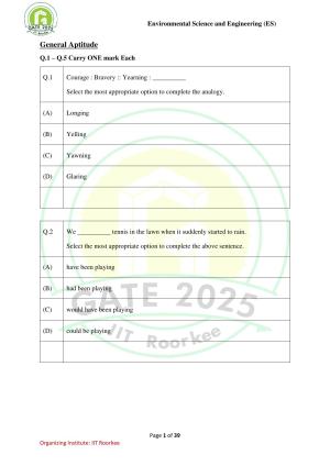 GATE 2025 Environmental Science & Engineering (ES) Question Paper