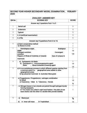 Kerala Plus Two 2020 Zoology Model Answer Key