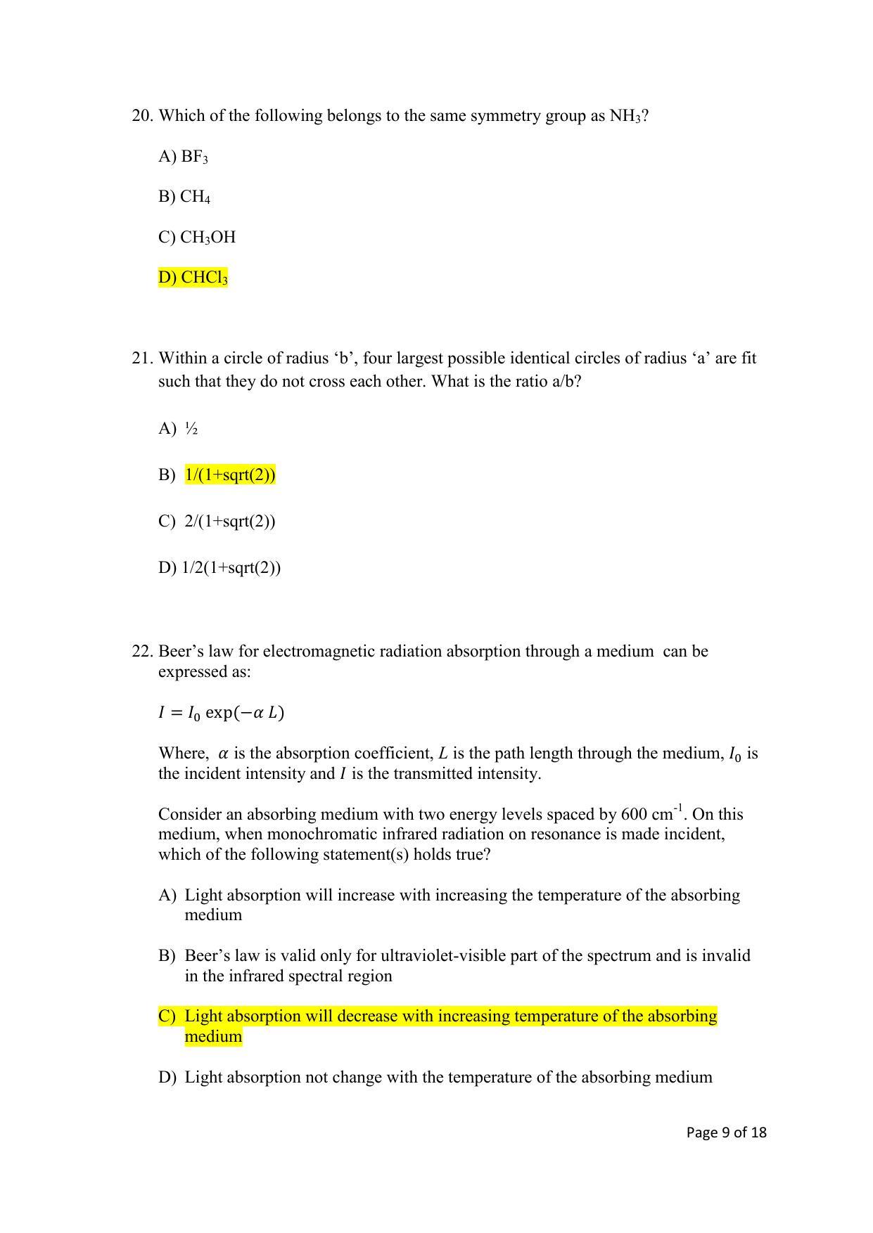 TIFR GS 2020 Chemistry Question Paper - Page 9