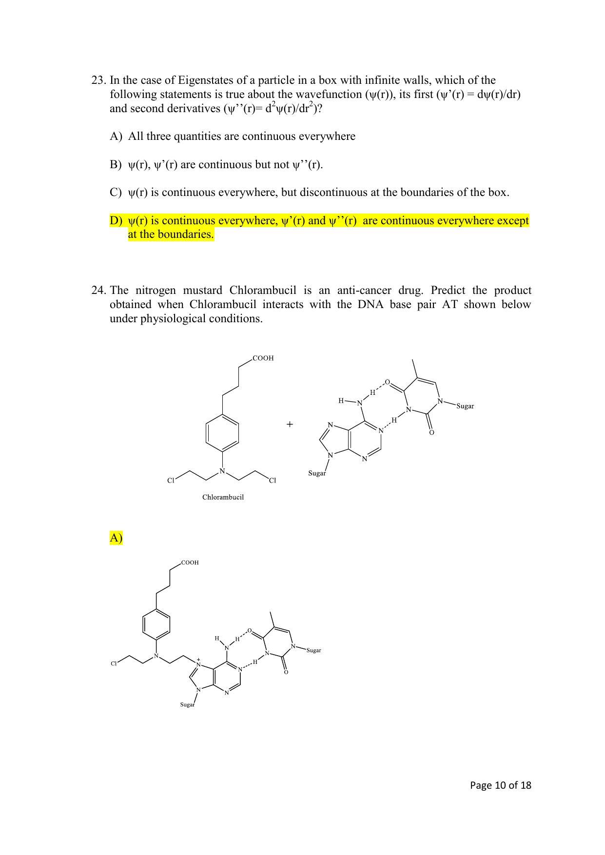 TIFR GS 2020 Chemistry Question Paper - Page 10