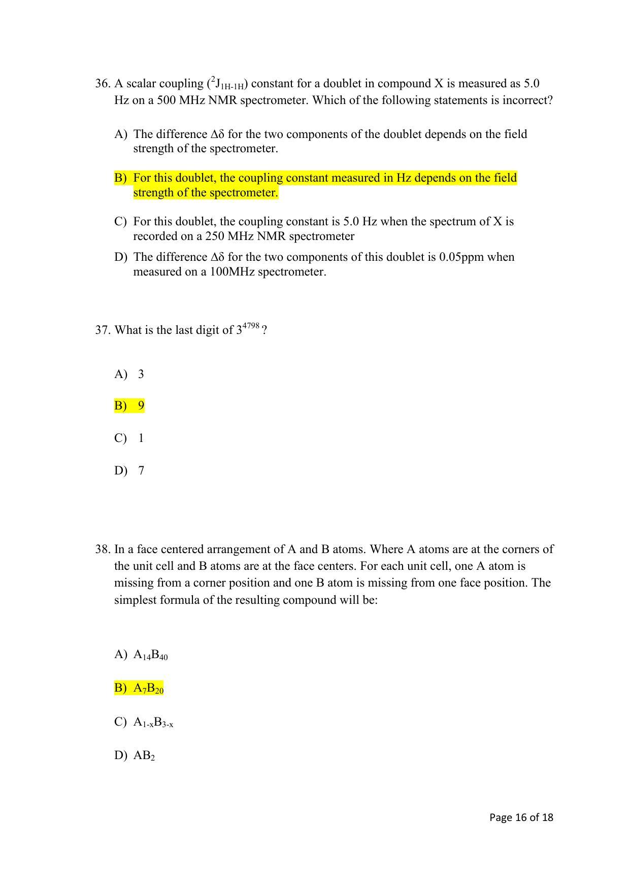 TIFR GS 2020 Chemistry Question Paper - Page 16