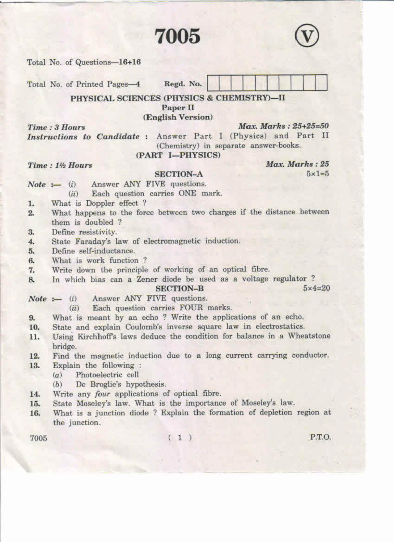 AP Inter 2nd Year Physical Sciences (Physics and Chemistry)-II May-2019-Vocational Question Paper - Page 1