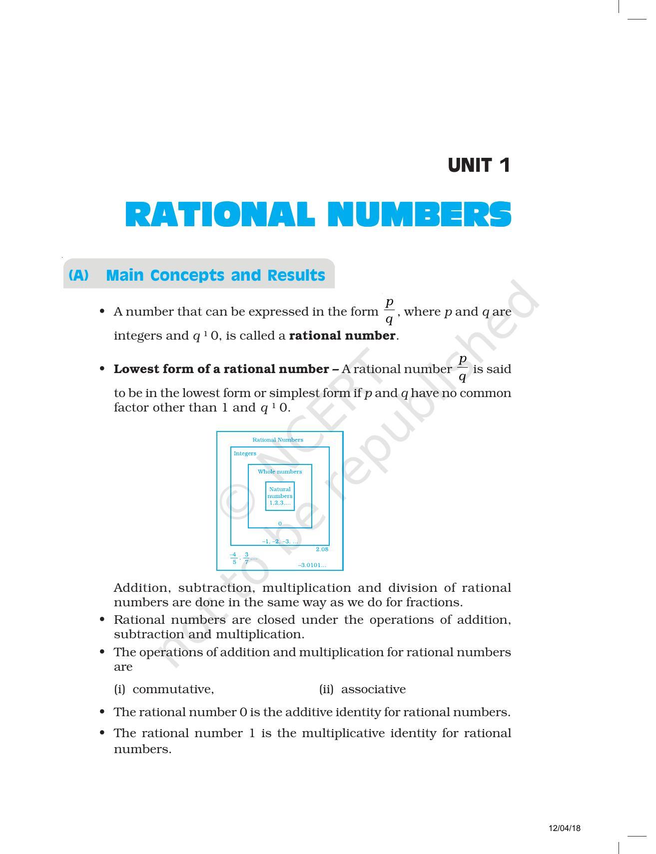 NCERT Exemplar Book for Class 8 Maths: Chapter 1-Rational Numbers - Page 1