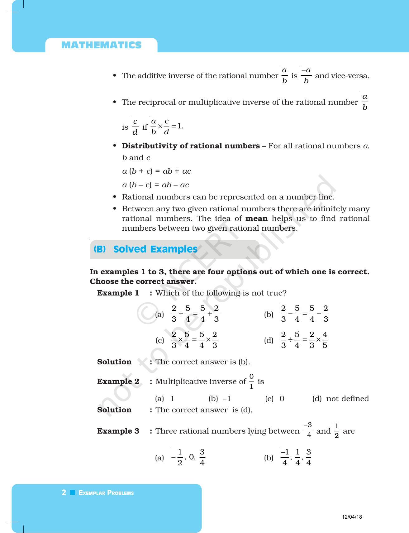 NCERT Exemplar Book for Class 8 Maths: Chapter 1-Rational Numbers - Page 2