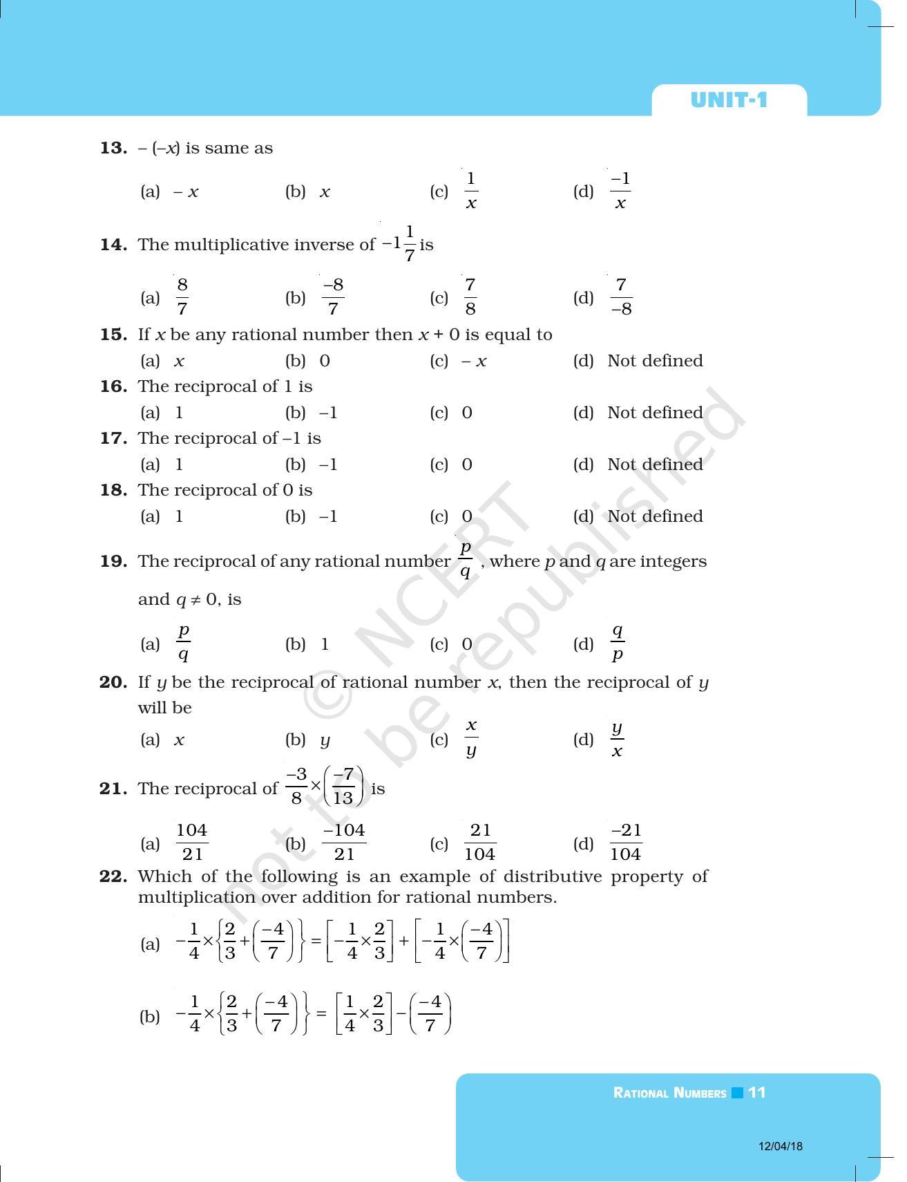 NCERT Exemplar Book for Class 8 Maths: Chapter 1-Rational Numbers - Page 11