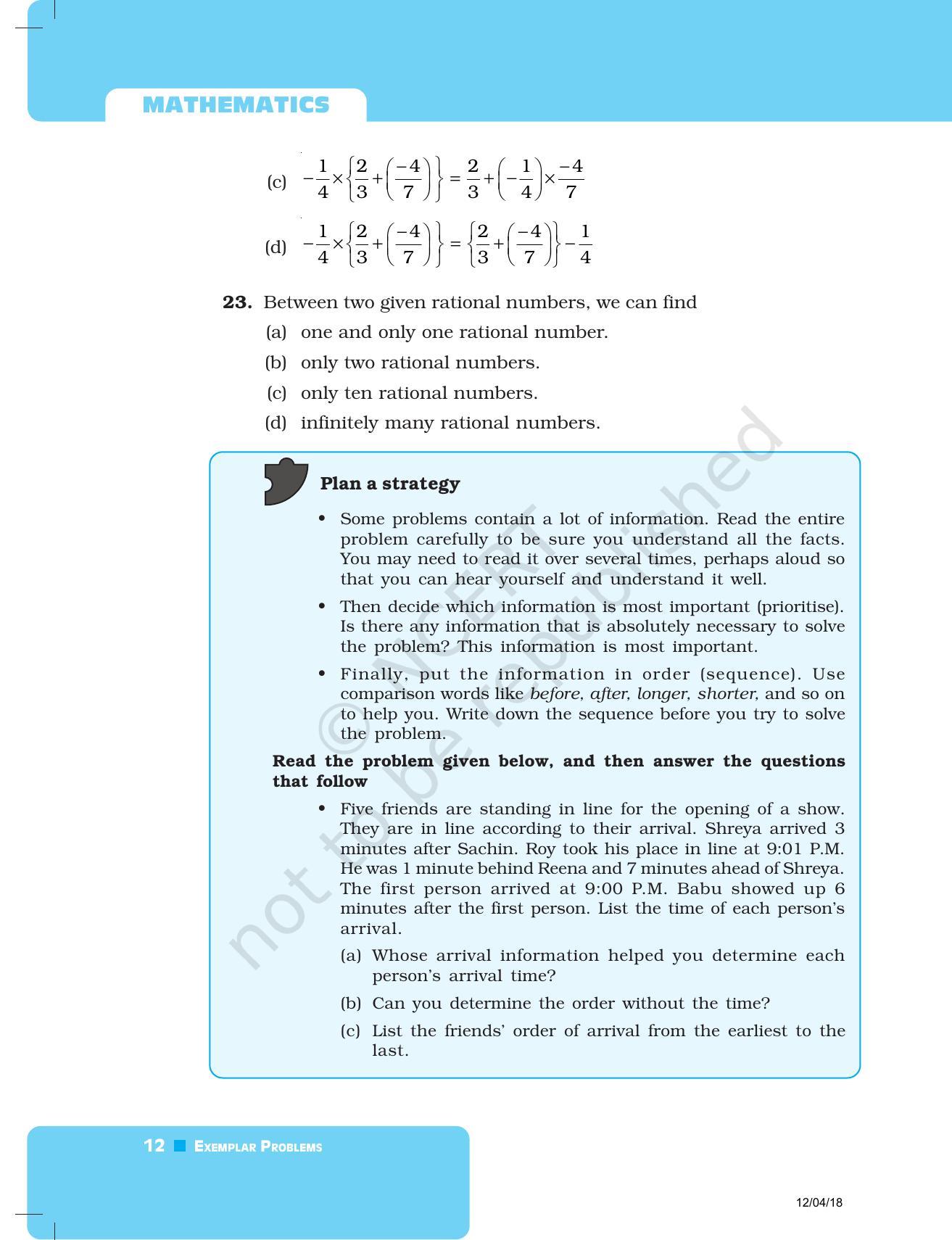 NCERT Exemplar Book for Class 8 Maths: Chapter 1-Rational Numbers - Page 12
