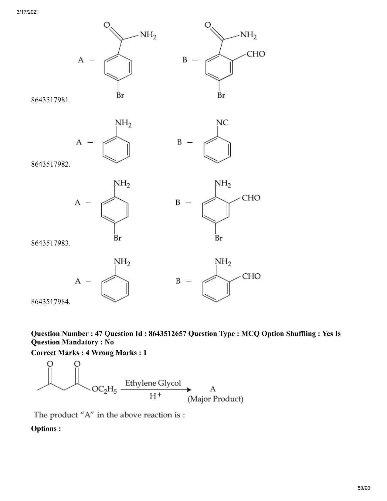JEE Mains 2021: BTech EM (Shift 1) 17-03-2021 Question Paper - Page 50