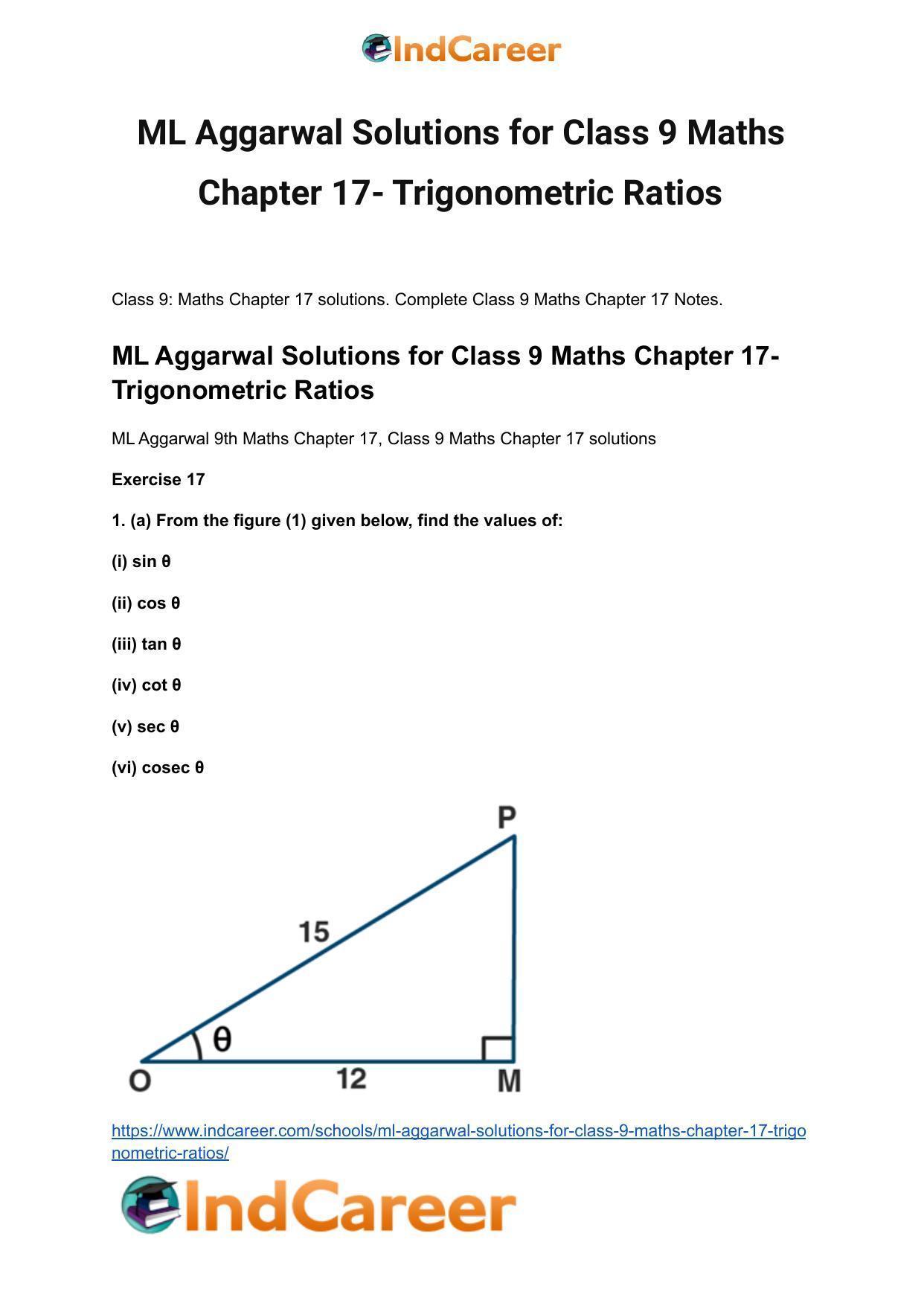 ML Aggarwal Solutions for Class 9 Maths Chapter 17- Trigonometric Ratios - Page 2