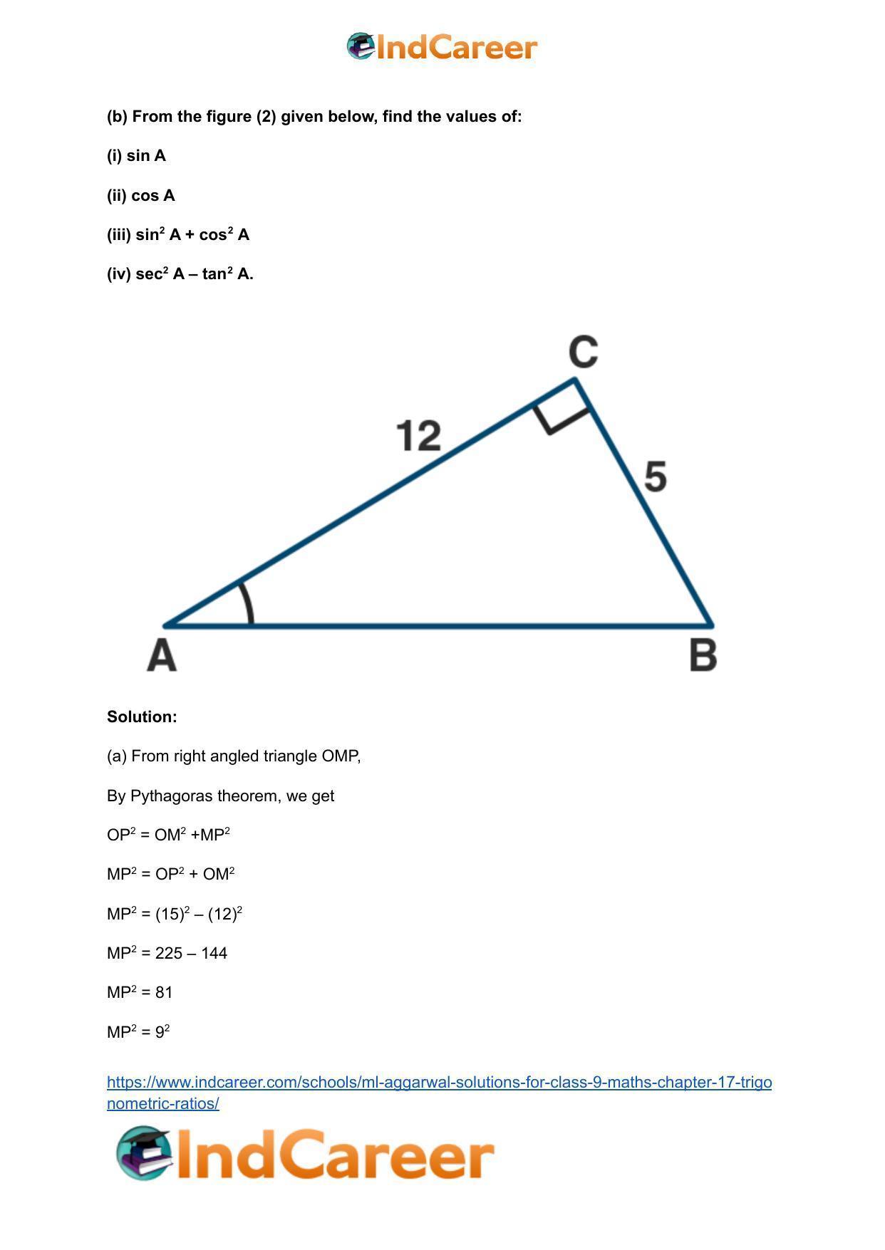 ML Aggarwal Solutions for Class 9 Maths Chapter 17- Trigonometric Ratios - Page 3