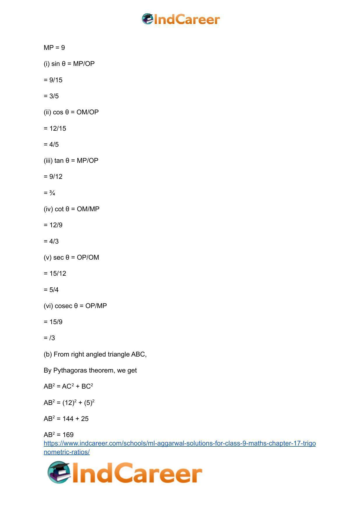 ML Aggarwal Solutions for Class 9 Maths Chapter 17- Trigonometric Ratios - Page 4