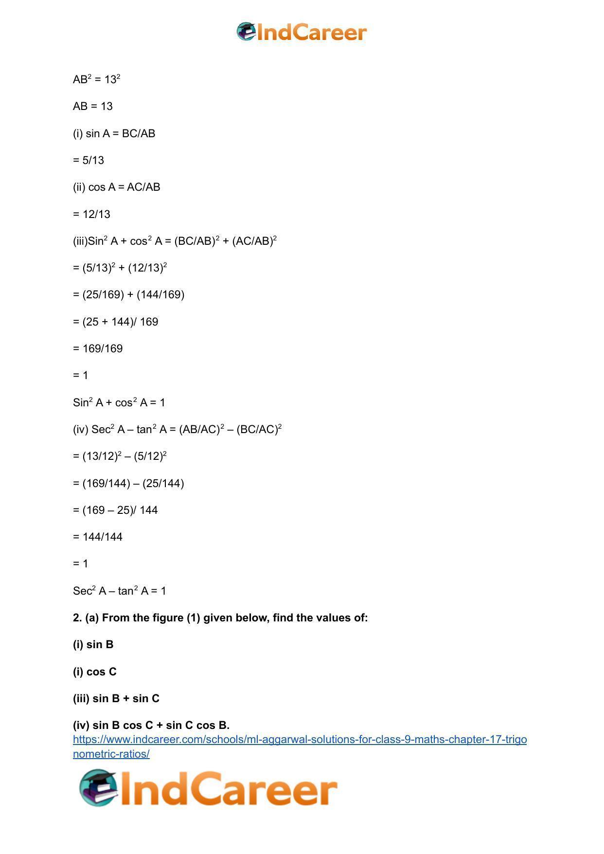 ML Aggarwal Solutions for Class 9 Maths Chapter 17- Trigonometric Ratios - Page 5