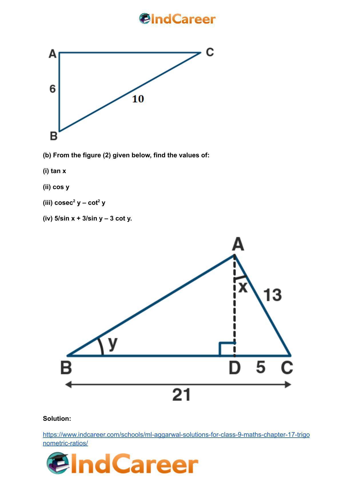 ML Aggarwal Solutions for Class 9 Maths Chapter 17- Trigonometric Ratios - Page 6