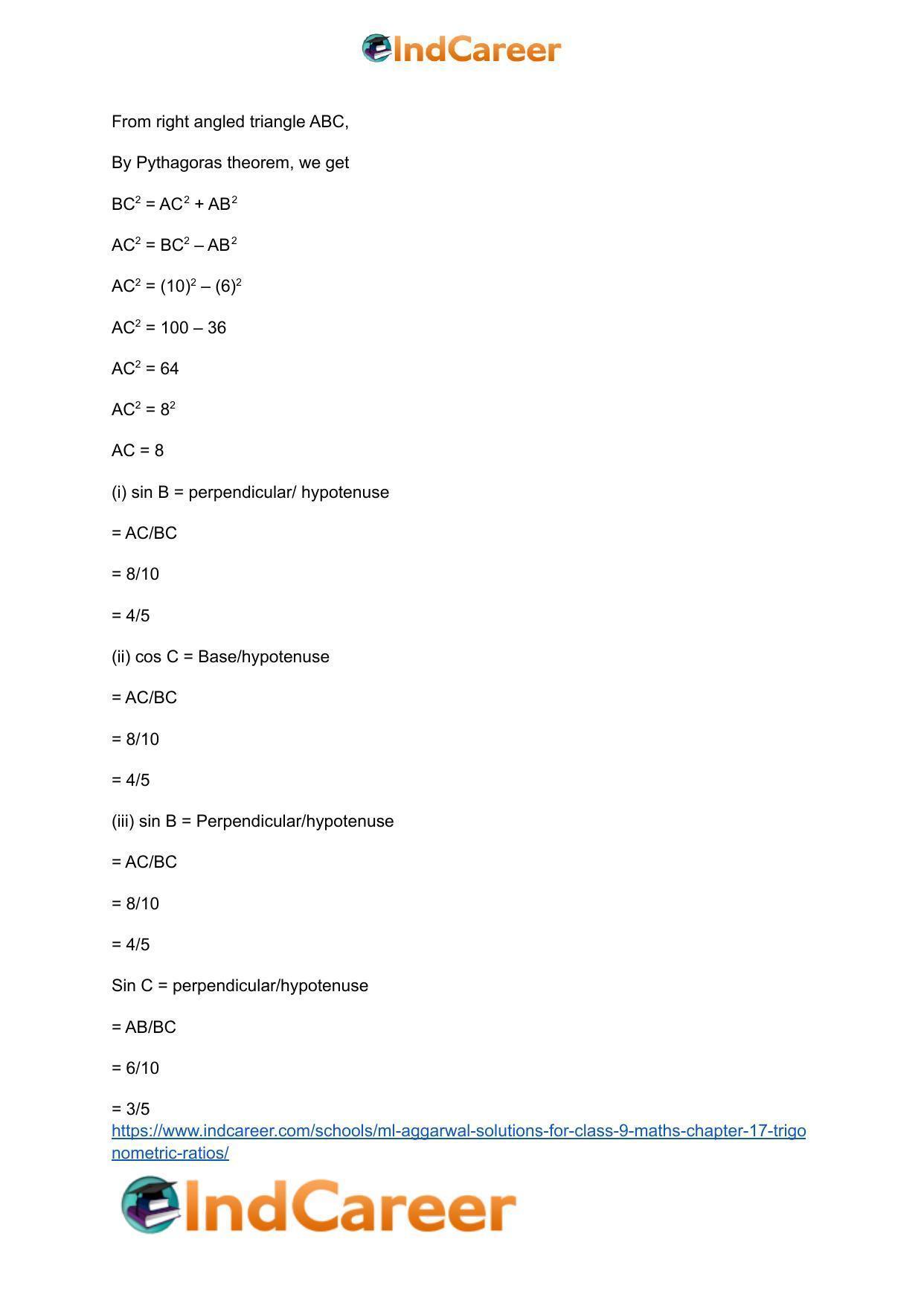 ML Aggarwal Solutions for Class 9 Maths Chapter 17- Trigonometric Ratios - Page 7