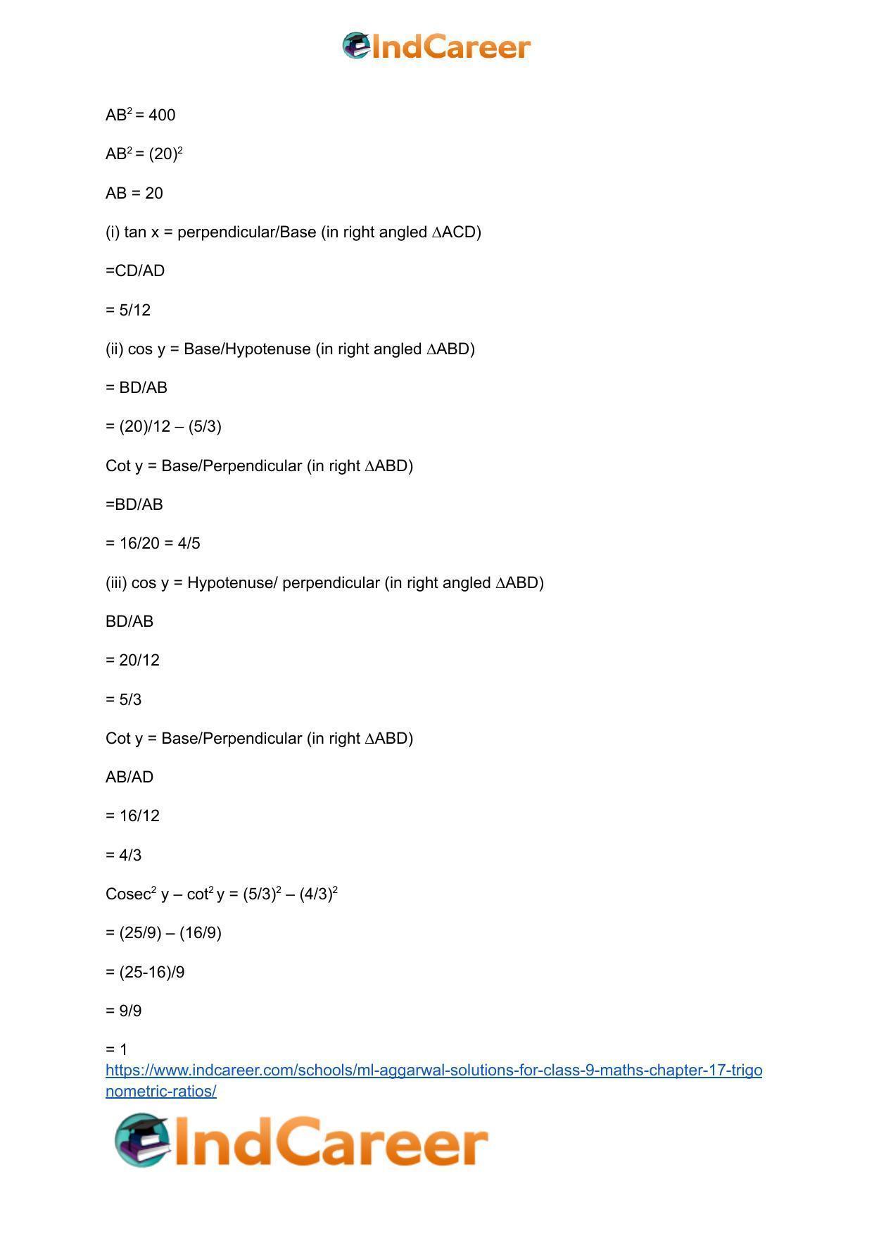 ML Aggarwal Solutions for Class 9 Maths Chapter 17- Trigonometric Ratios - Page 10