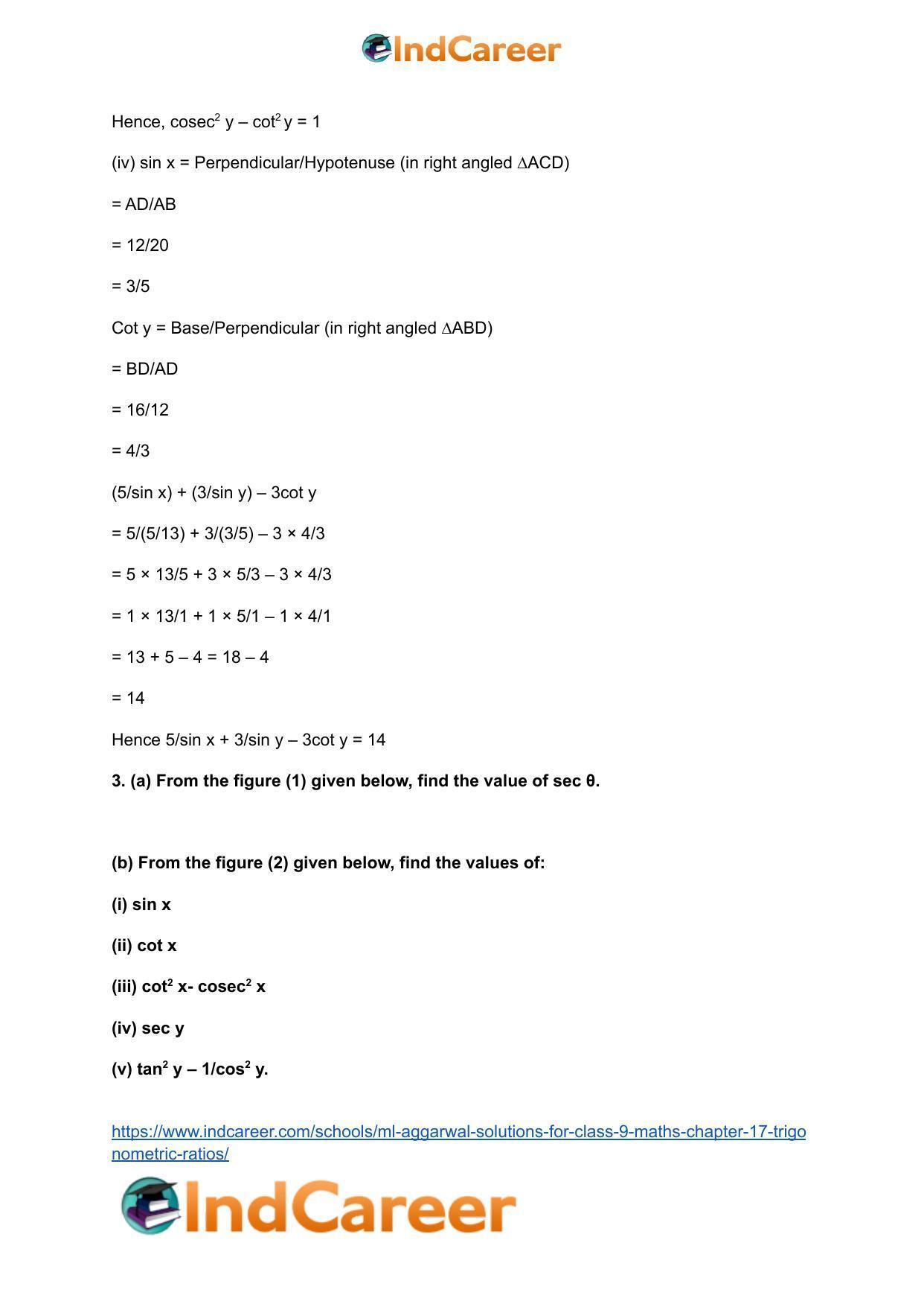 ML Aggarwal Solutions for Class 9 Maths Chapter 17- Trigonometric Ratios - Page 11