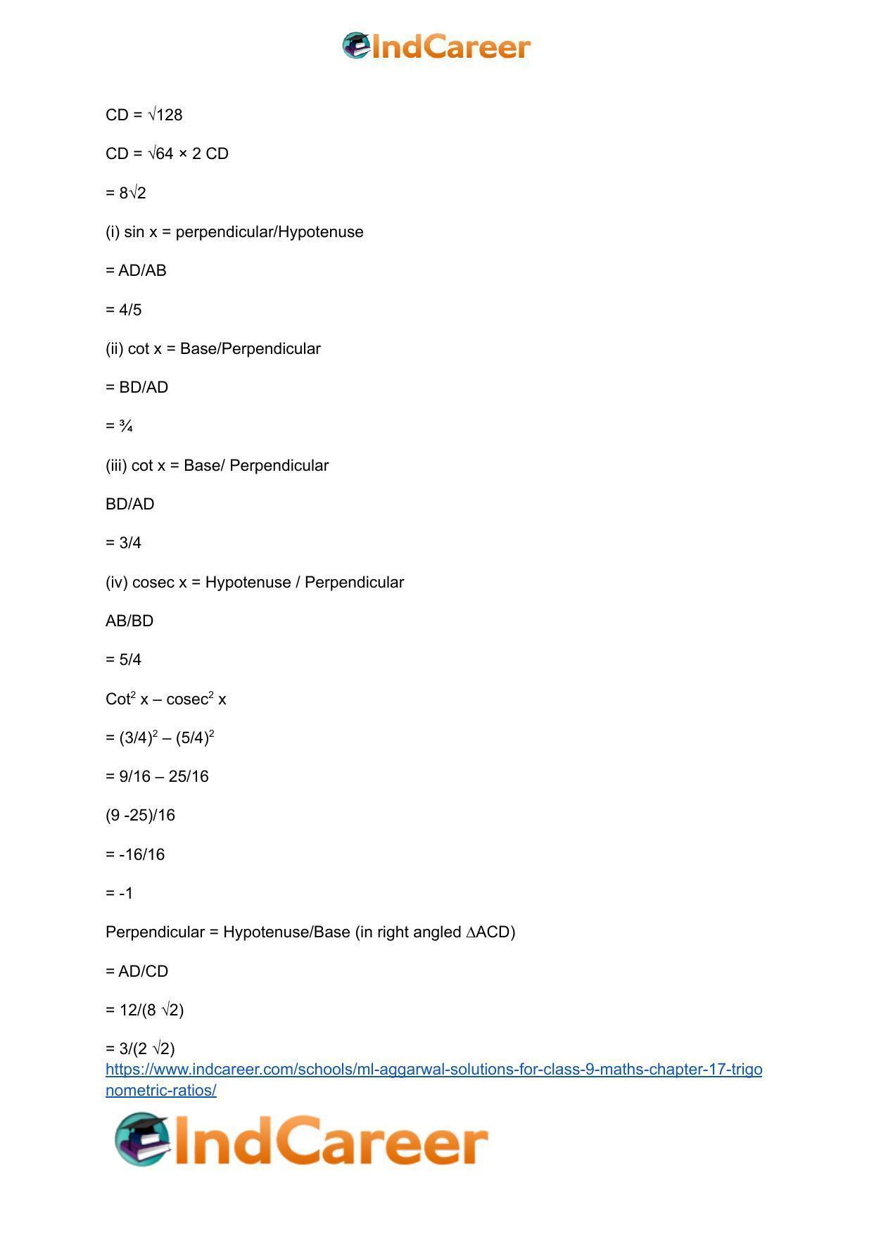 ML Aggarwal Solutions for Class 9 Maths Chapter 17- Trigonometric Ratios - Page 14