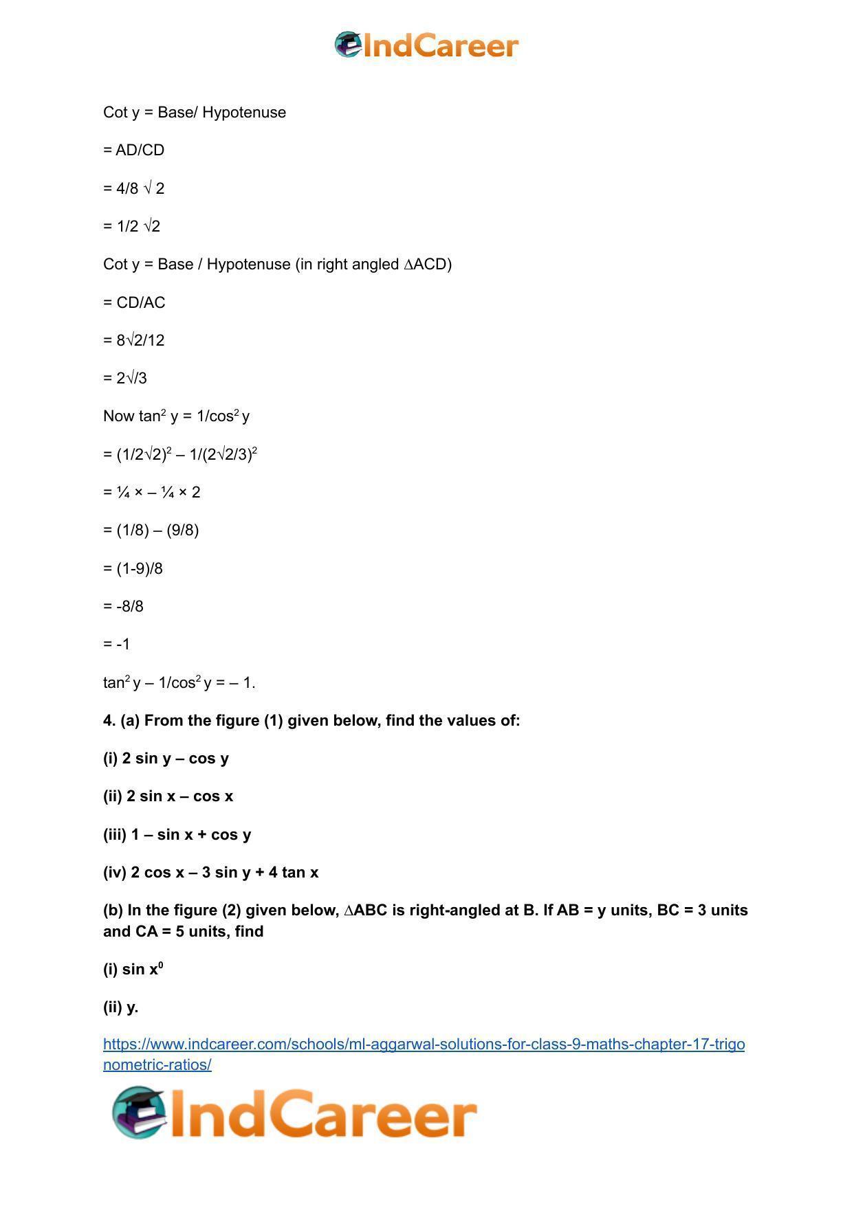 ML Aggarwal Solutions for Class 9 Maths Chapter 17- Trigonometric Ratios - Page 15
