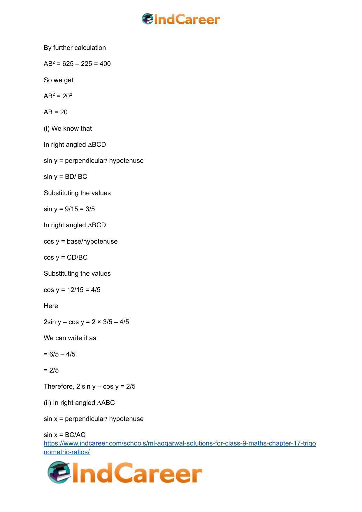 ML Aggarwal Solutions for Class 9 Maths Chapter 17- Trigonometric Ratios - Page 17