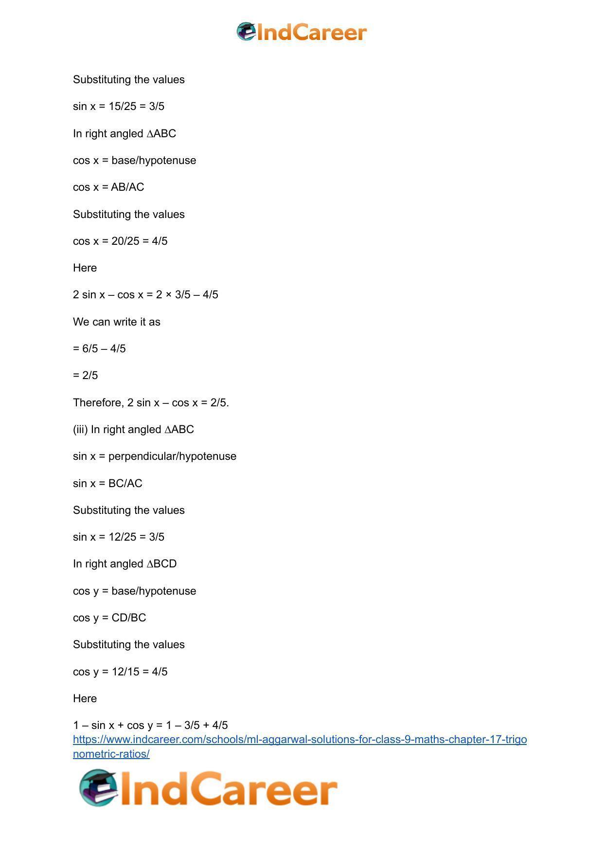 ML Aggarwal Solutions for Class 9 Maths Chapter 17- Trigonometric Ratios - Page 18