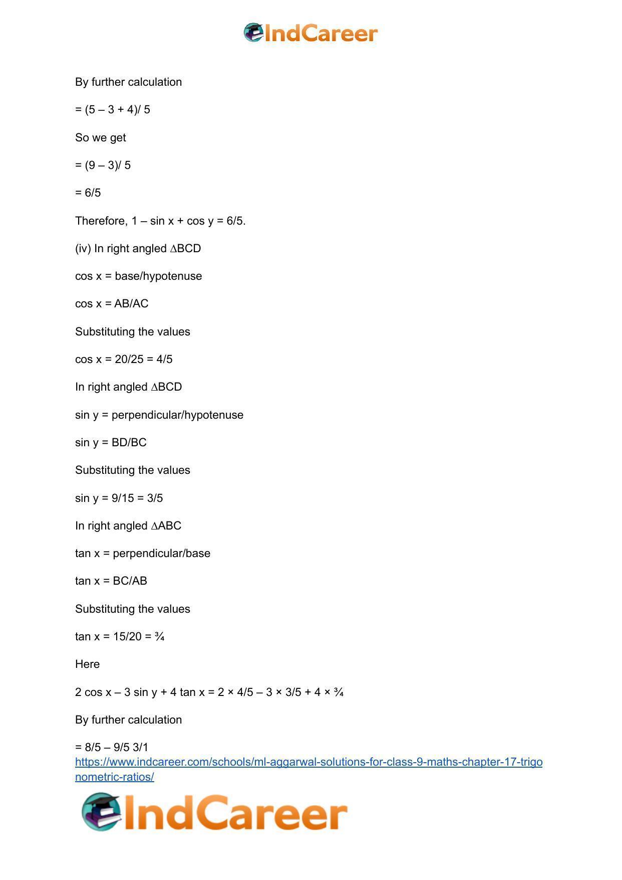 ML Aggarwal Solutions for Class 9 Maths Chapter 17- Trigonometric Ratios - Page 19