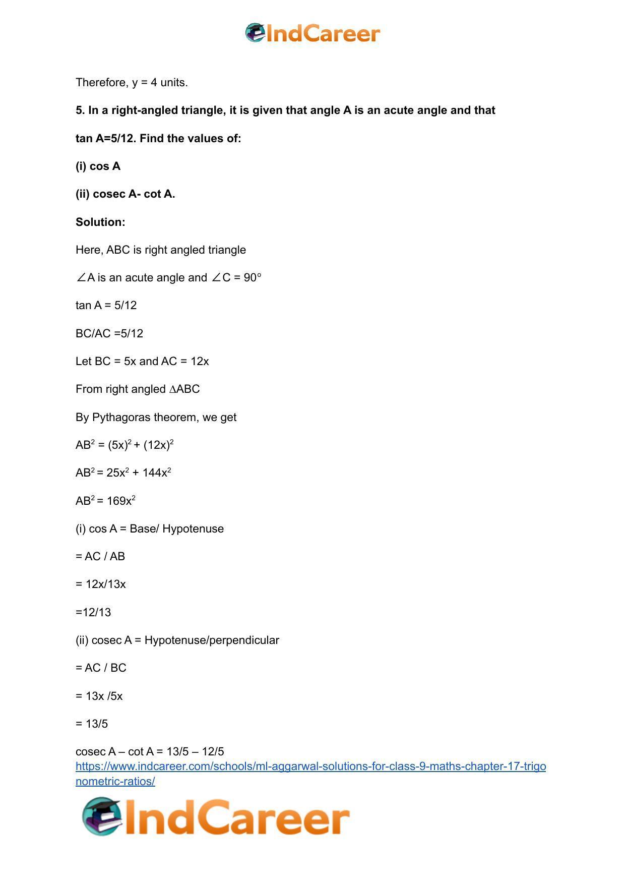 ML Aggarwal Solutions for Class 9 Maths Chapter 17- Trigonometric Ratios - Page 21