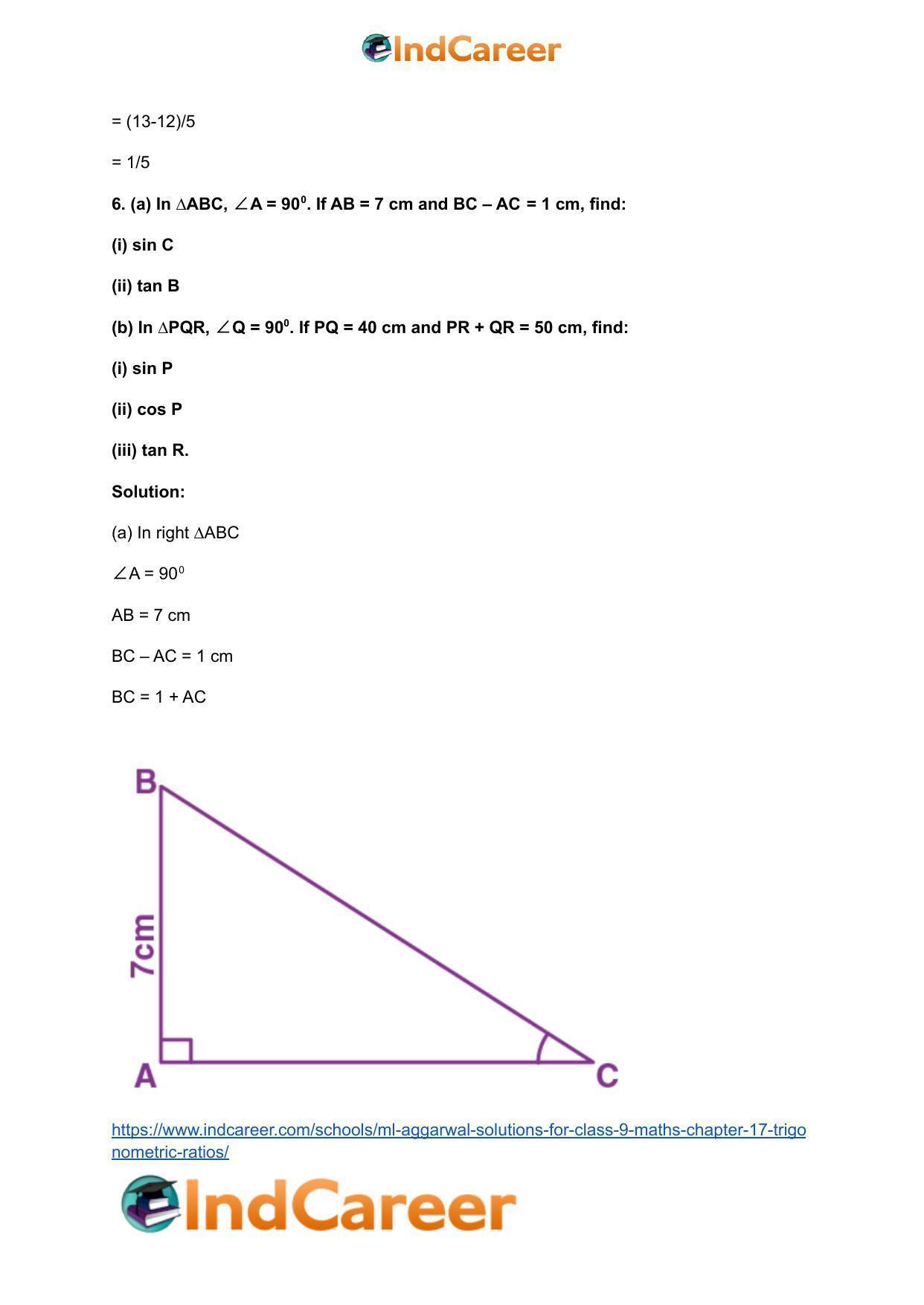 ML Aggarwal Solutions for Class 9 Maths Chapter 17- Trigonometric Ratios - Page 22