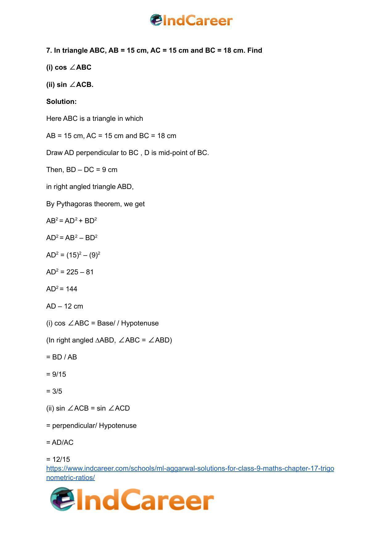 ML Aggarwal Solutions for Class 9 Maths Chapter 17- Trigonometric Ratios - Page 25