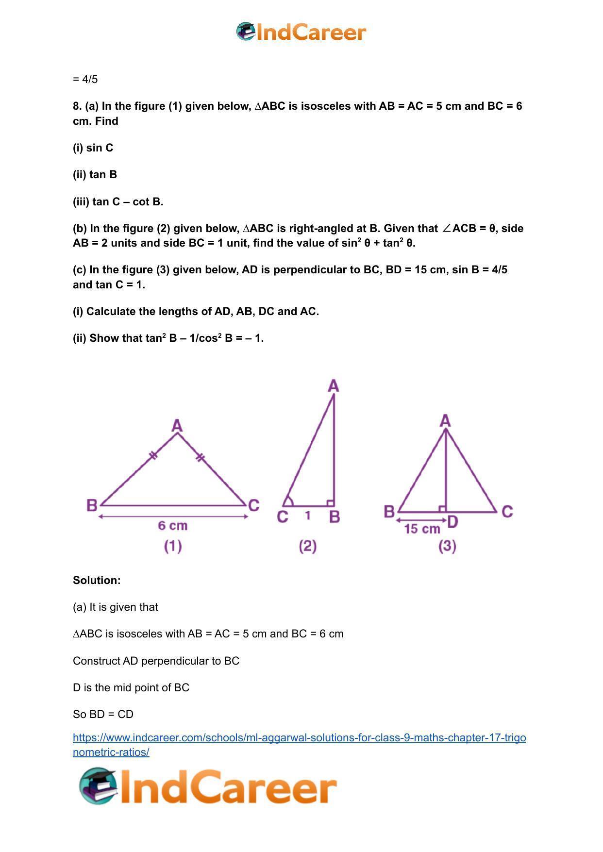 ML Aggarwal Solutions for Class 9 Maths Chapter 17- Trigonometric Ratios - Page 26