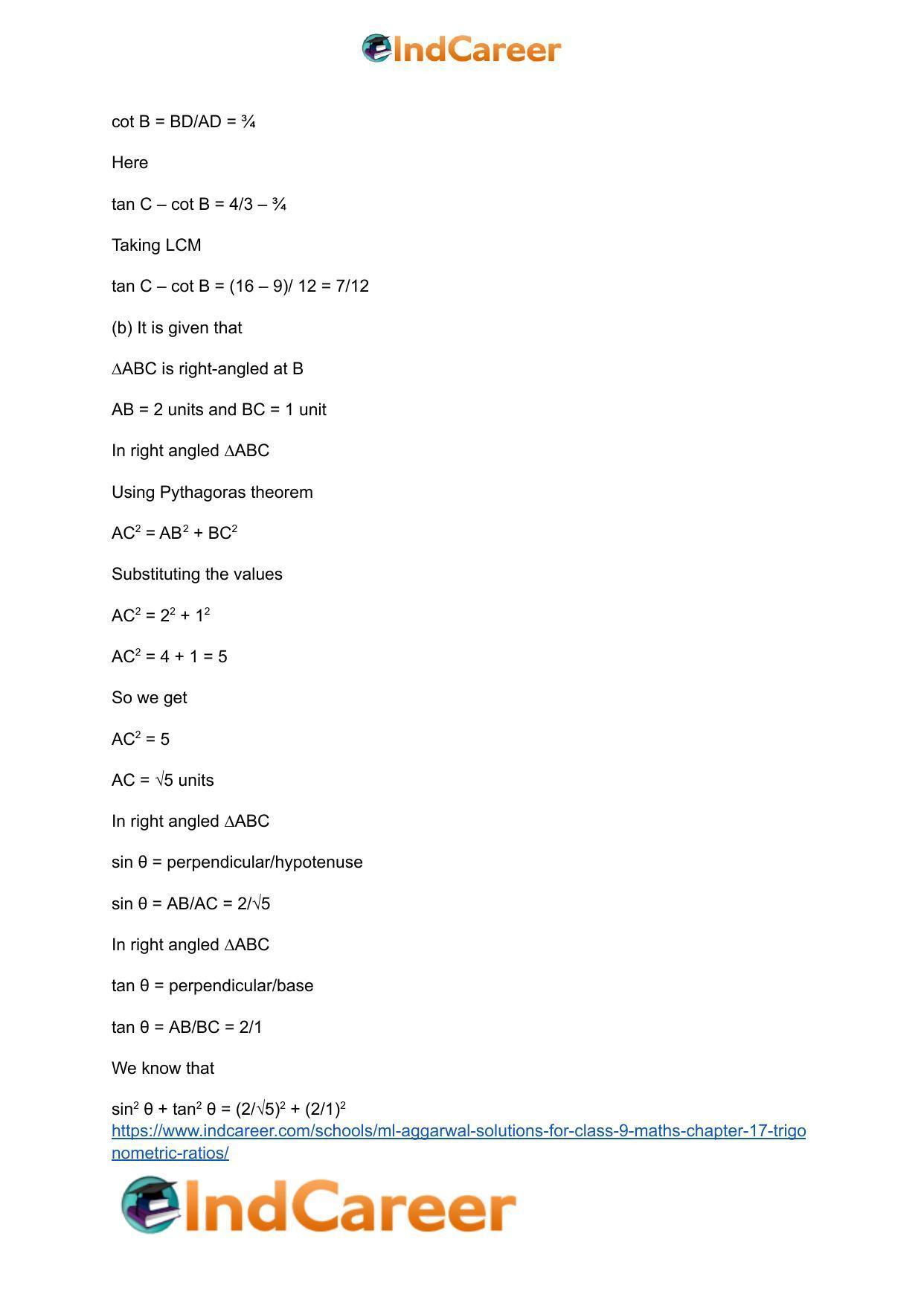 ML Aggarwal Solutions for Class 9 Maths Chapter 17- Trigonometric Ratios - Page 28