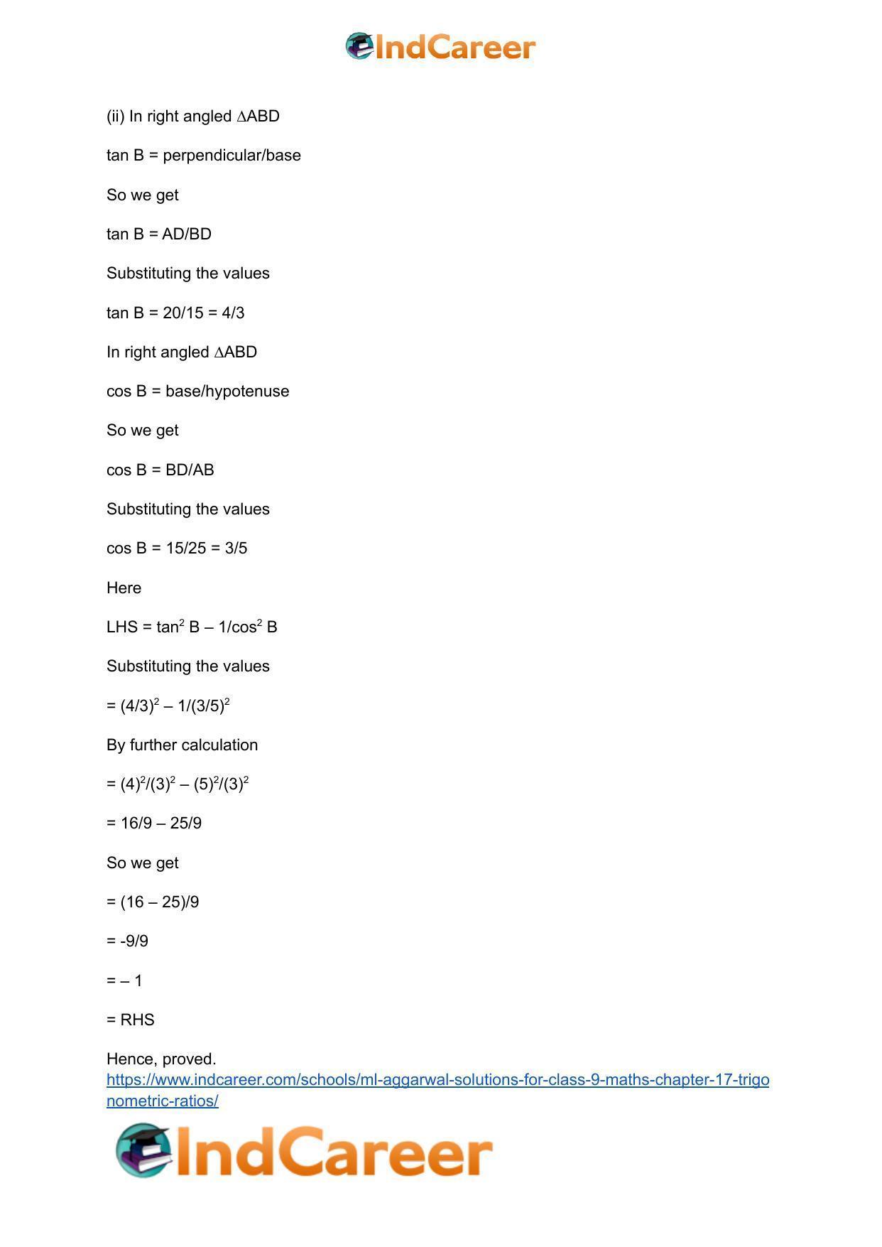 ML Aggarwal Solutions for Class 9 Maths Chapter 17- Trigonometric Ratios - Page 31