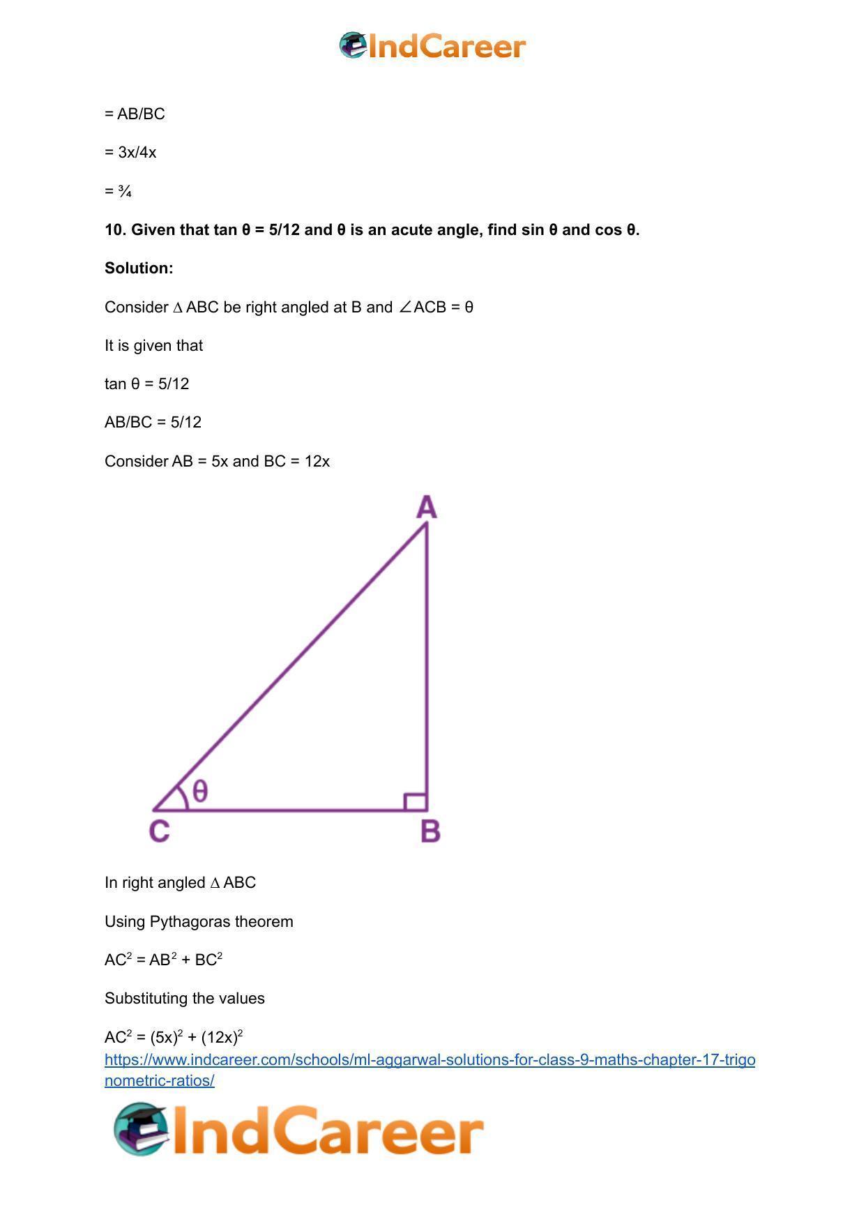 ML Aggarwal Solutions for Class 9 Maths Chapter 17- Trigonometric Ratios - Page 34