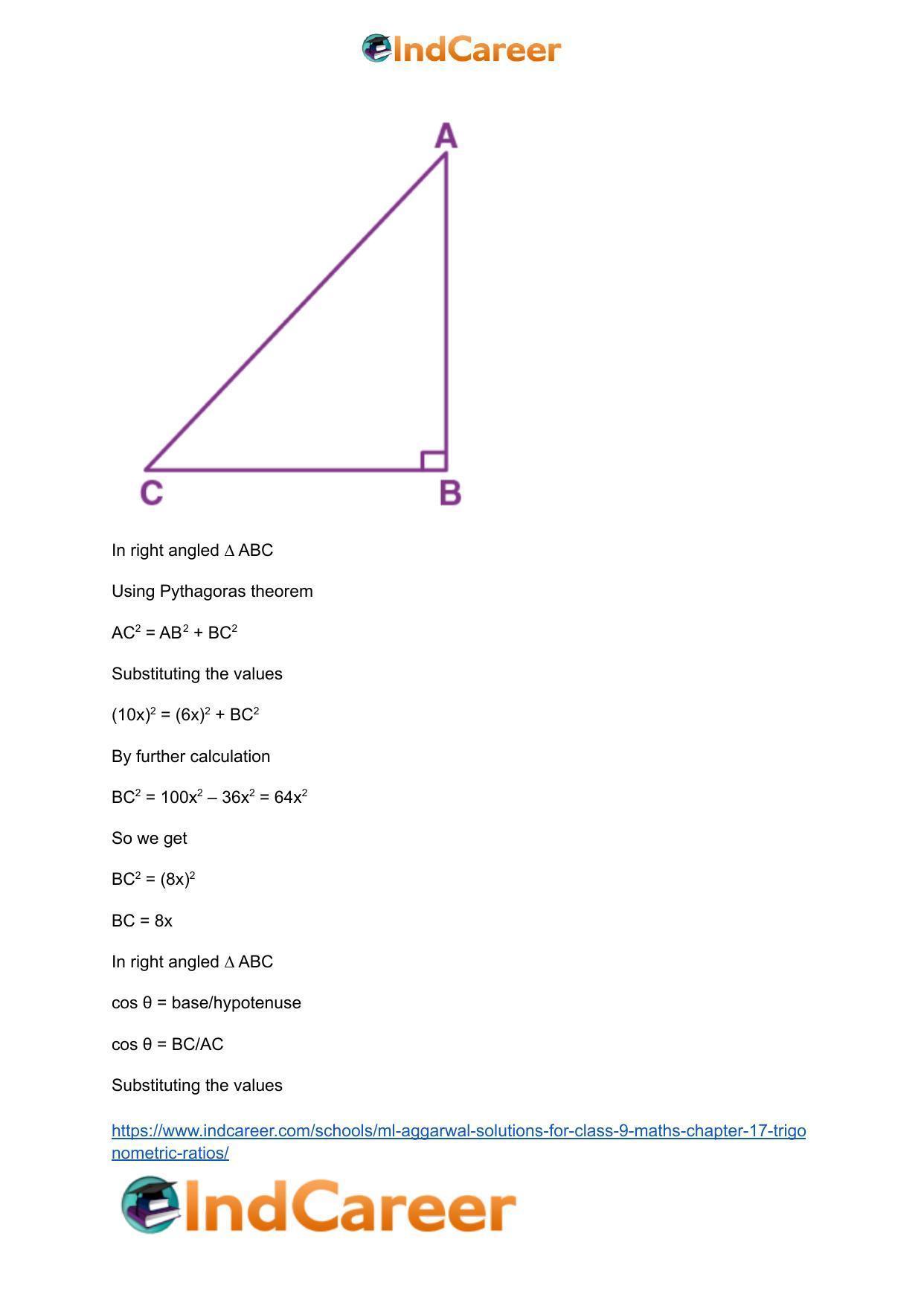 ML Aggarwal Solutions for Class 9 Maths Chapter 17- Trigonometric Ratios - Page 36