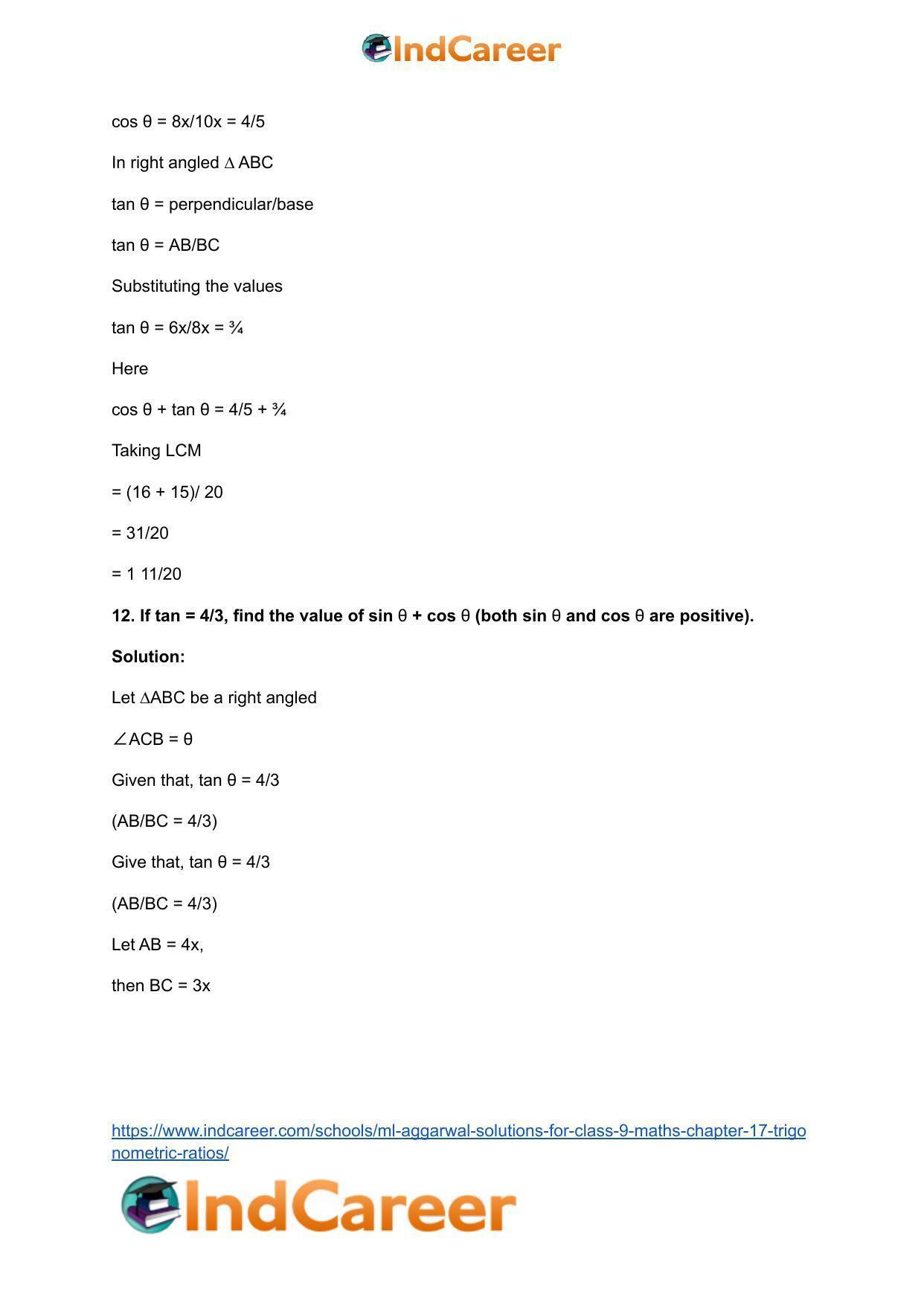 ML Aggarwal Solutions for Class 9 Maths Chapter 17- Trigonometric Ratios - Page 37