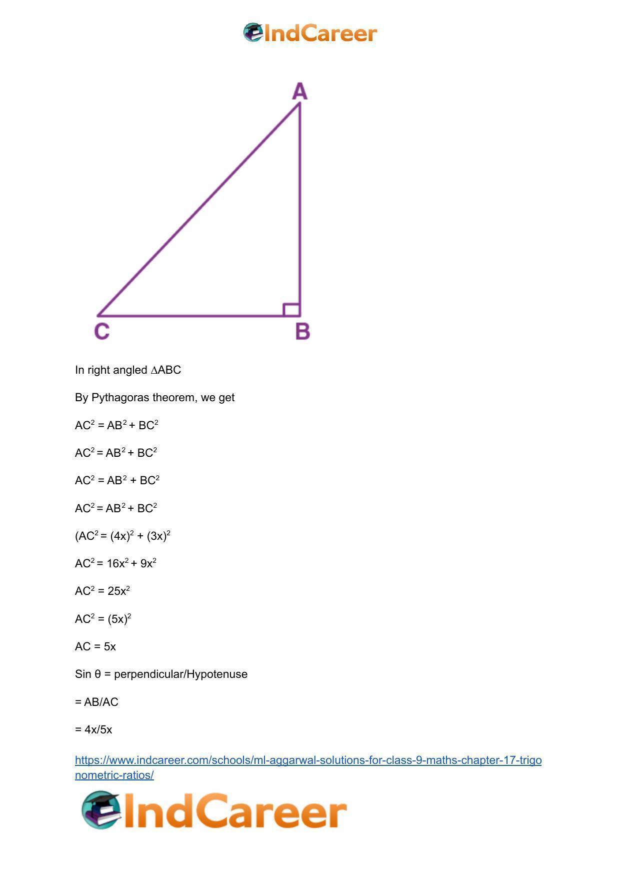 ML Aggarwal Solutions for Class 9 Maths Chapter 17- Trigonometric Ratios - Page 38