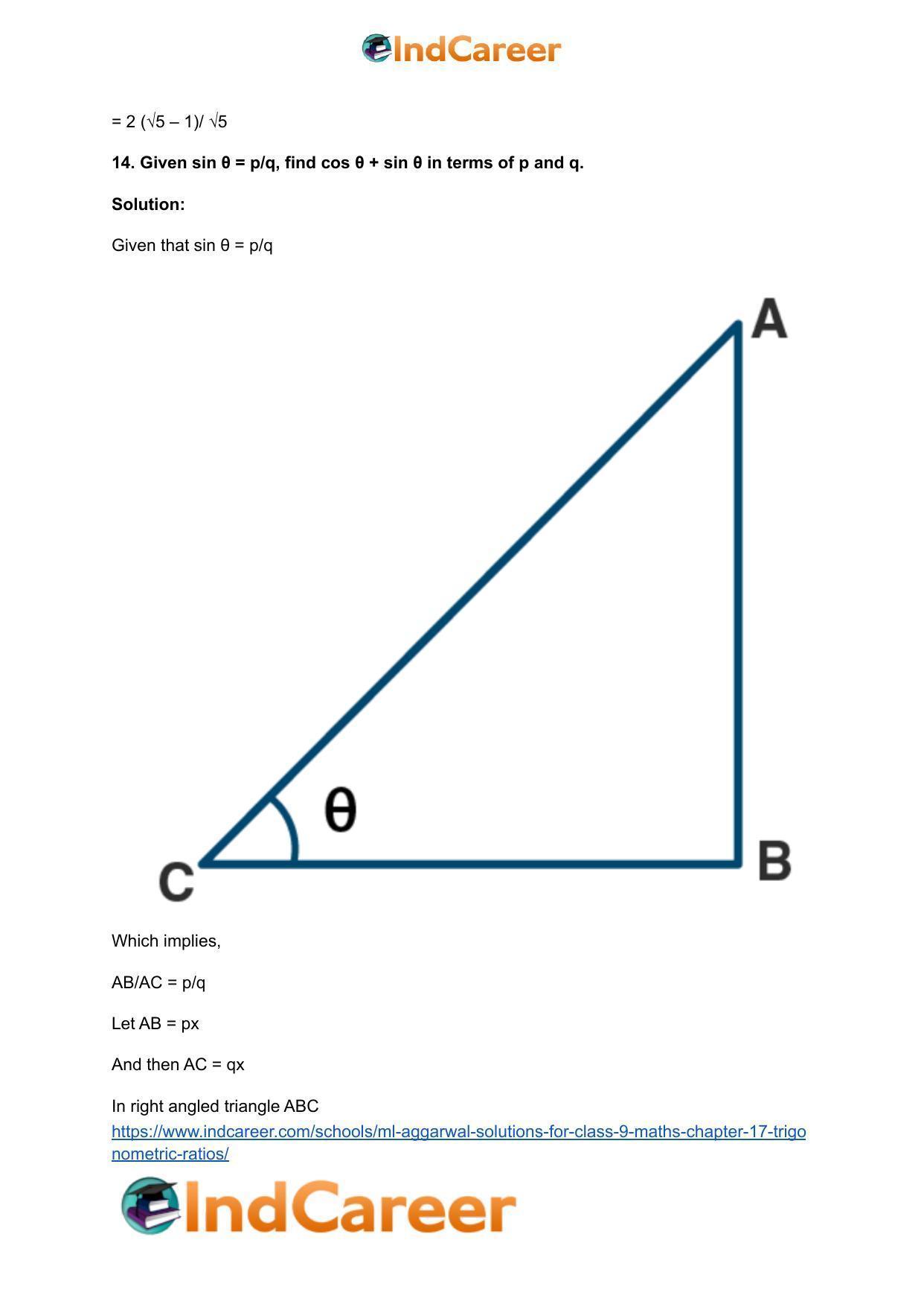 ML Aggarwal Solutions for Class 9 Maths Chapter 17- Trigonometric Ratios - Page 41