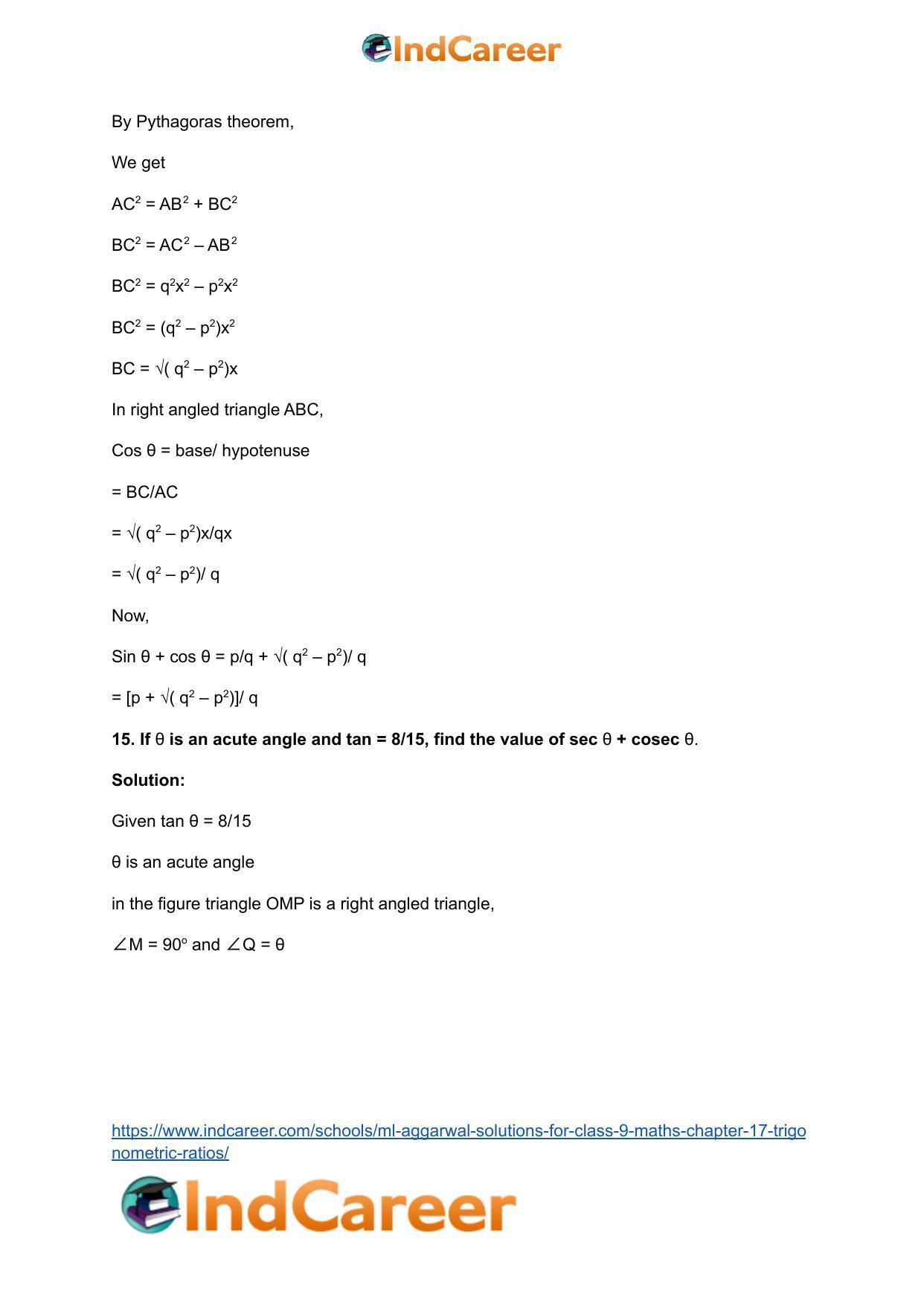ML Aggarwal Solutions for Class 9 Maths Chapter 17- Trigonometric Ratios - Page 42