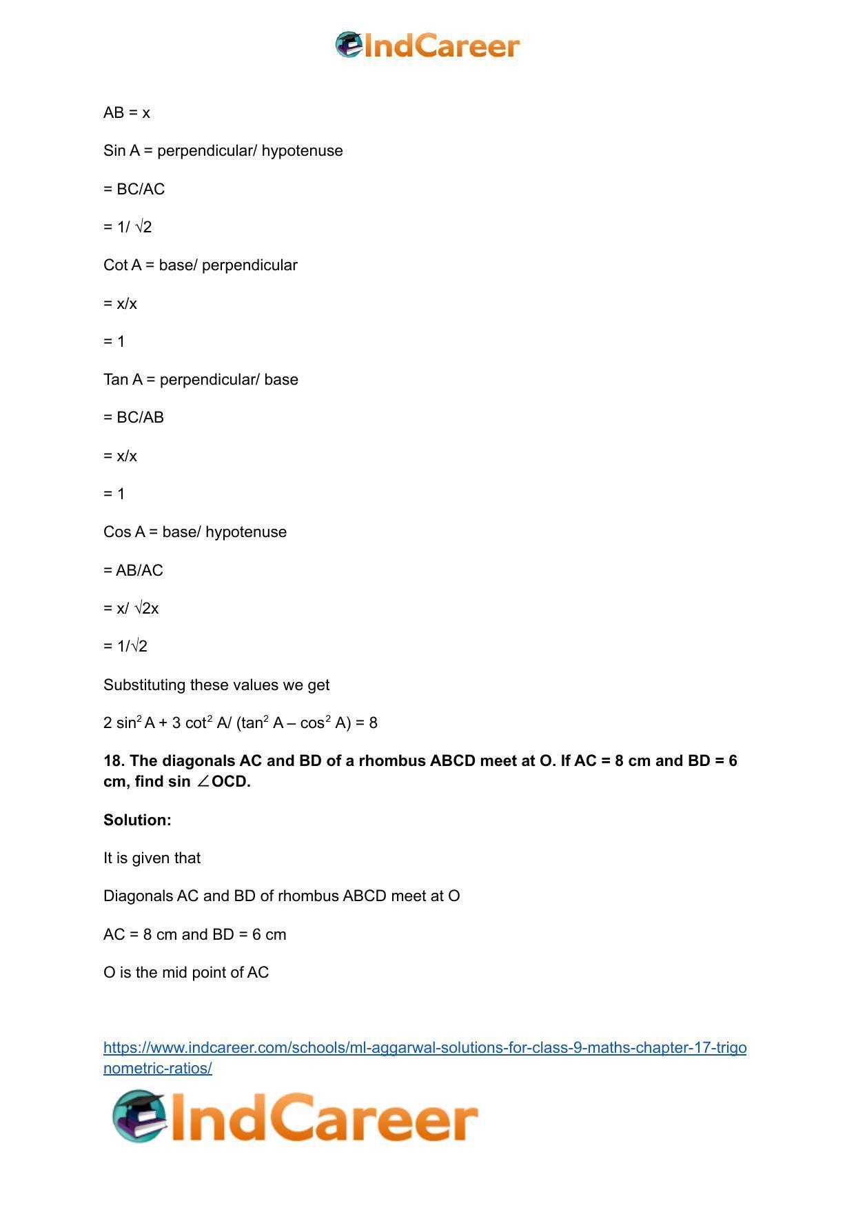 ML Aggarwal Solutions for Class 9 Maths Chapter 17- Trigonometric Ratios - Page 48