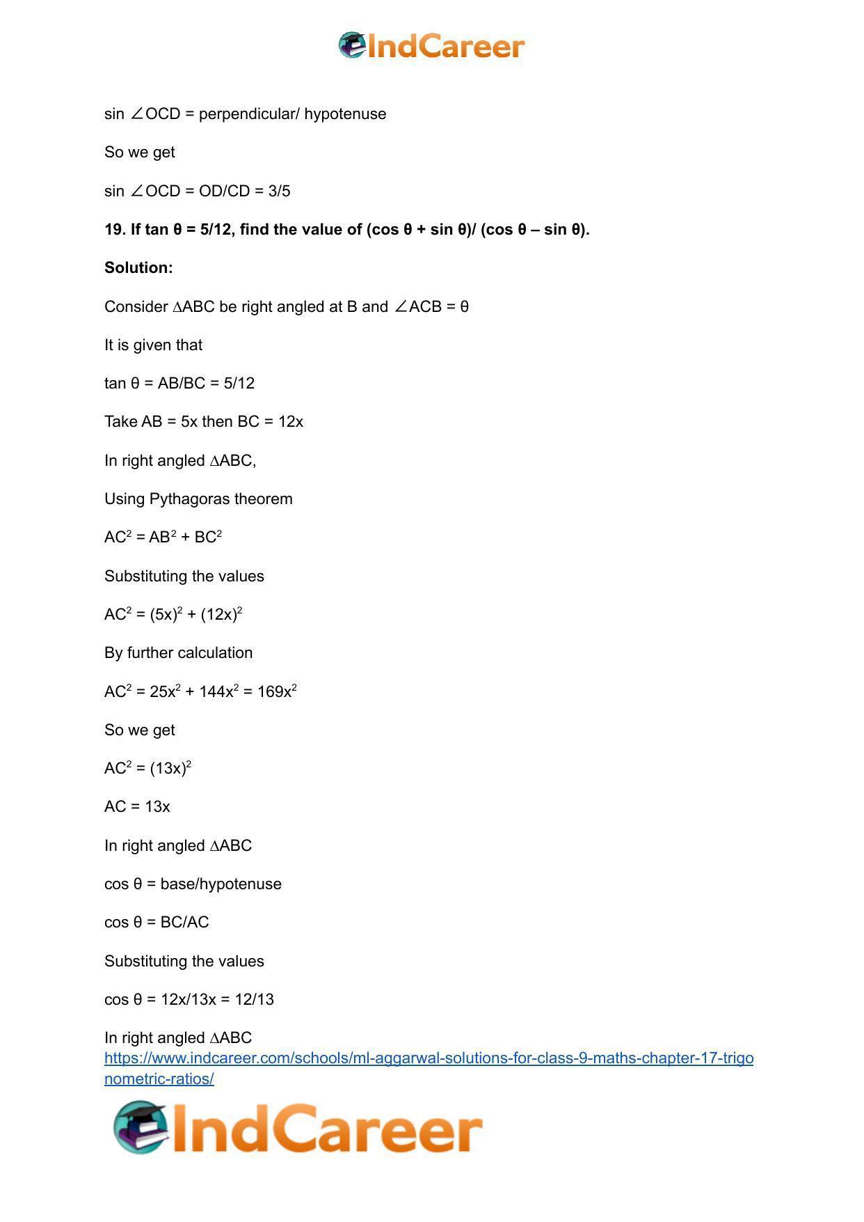 ML Aggarwal Solutions for Class 9 Maths Chapter 17- Trigonometric Ratios - Page 50