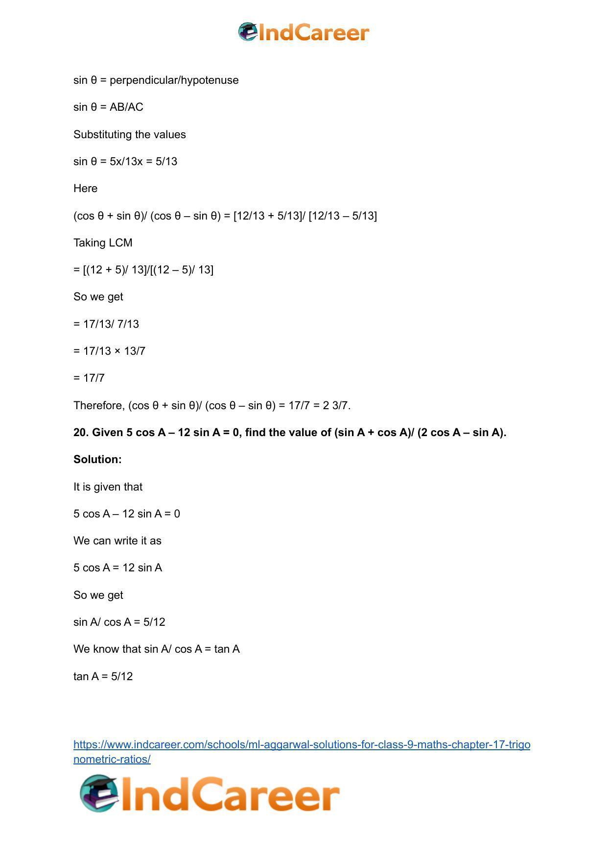 ML Aggarwal Solutions for Class 9 Maths Chapter 17- Trigonometric Ratios - Page 51