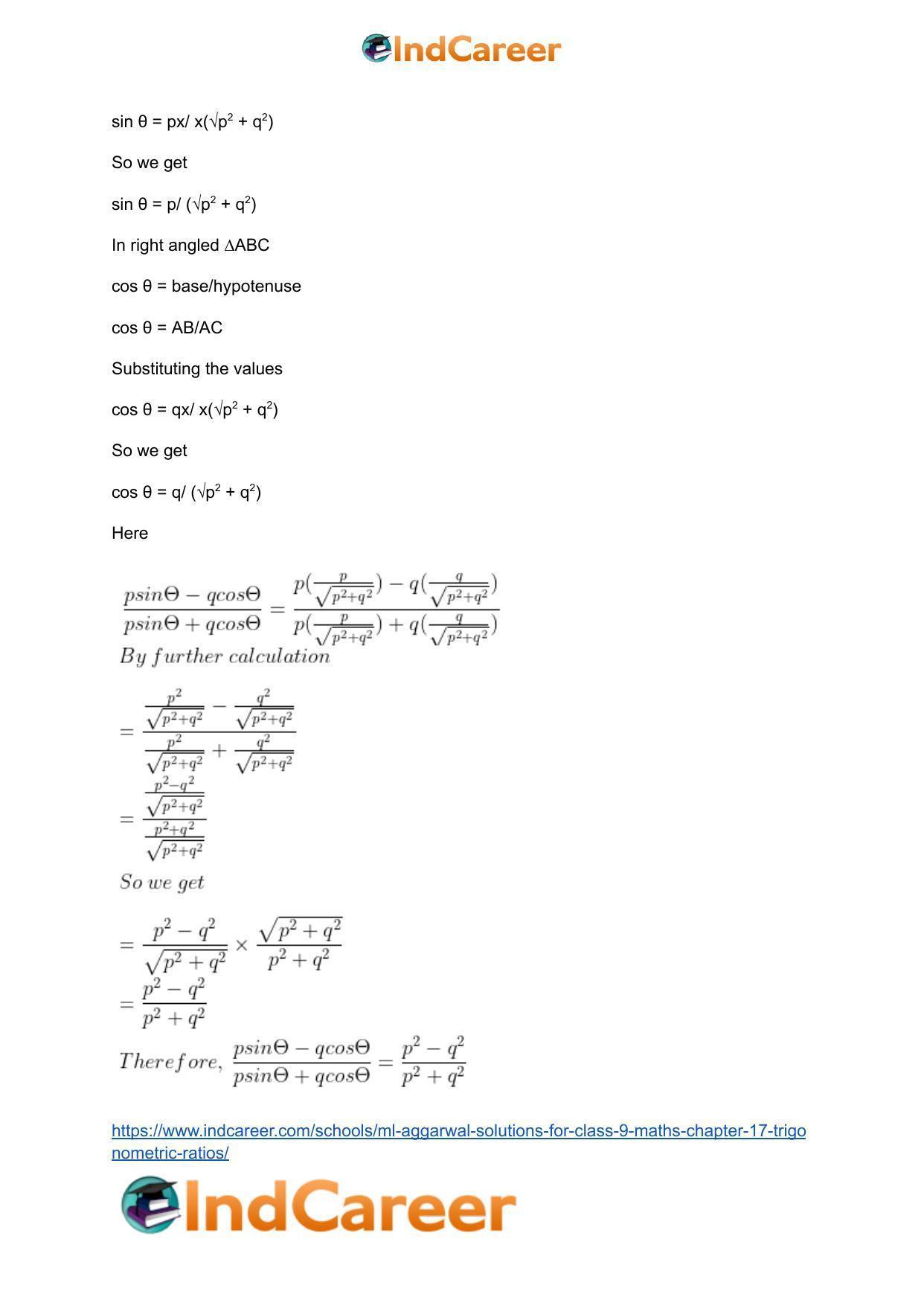 ML Aggarwal Solutions for Class 9 Maths Chapter 17- Trigonometric Ratios - Page 55