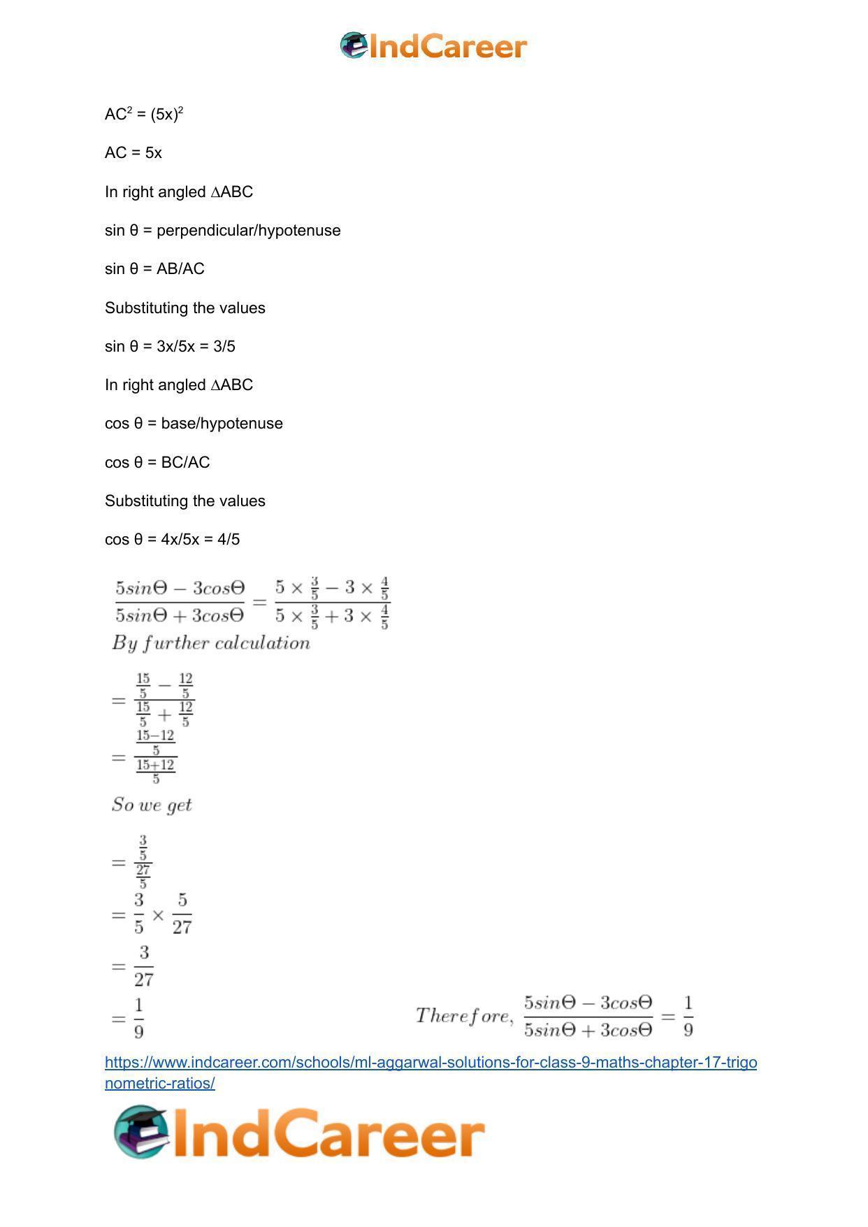 ML Aggarwal Solutions for Class 9 Maths Chapter 17- Trigonometric Ratios - Page 57