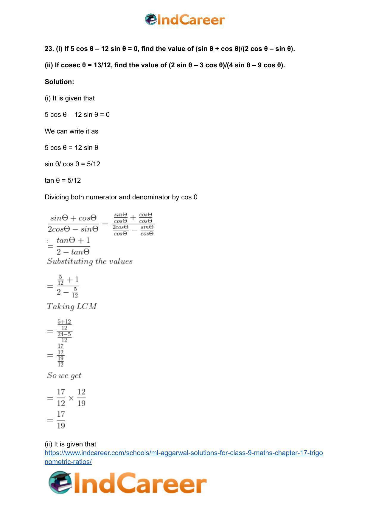 ML Aggarwal Solutions for Class 9 Maths Chapter 17- Trigonometric Ratios - Page 58