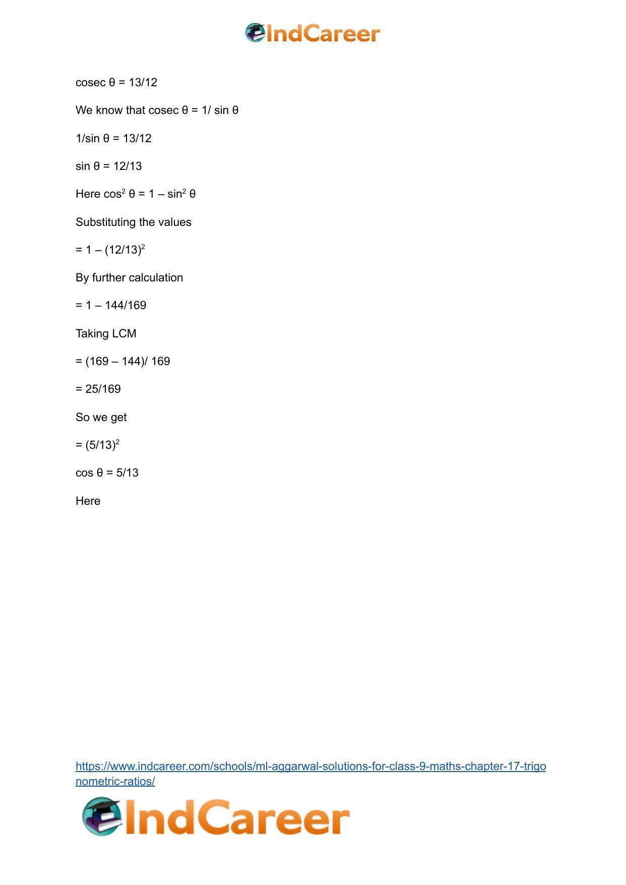 ML Aggarwal Solutions for Class 9 Maths Chapter 17- Trigonometric Ratios - Page 59