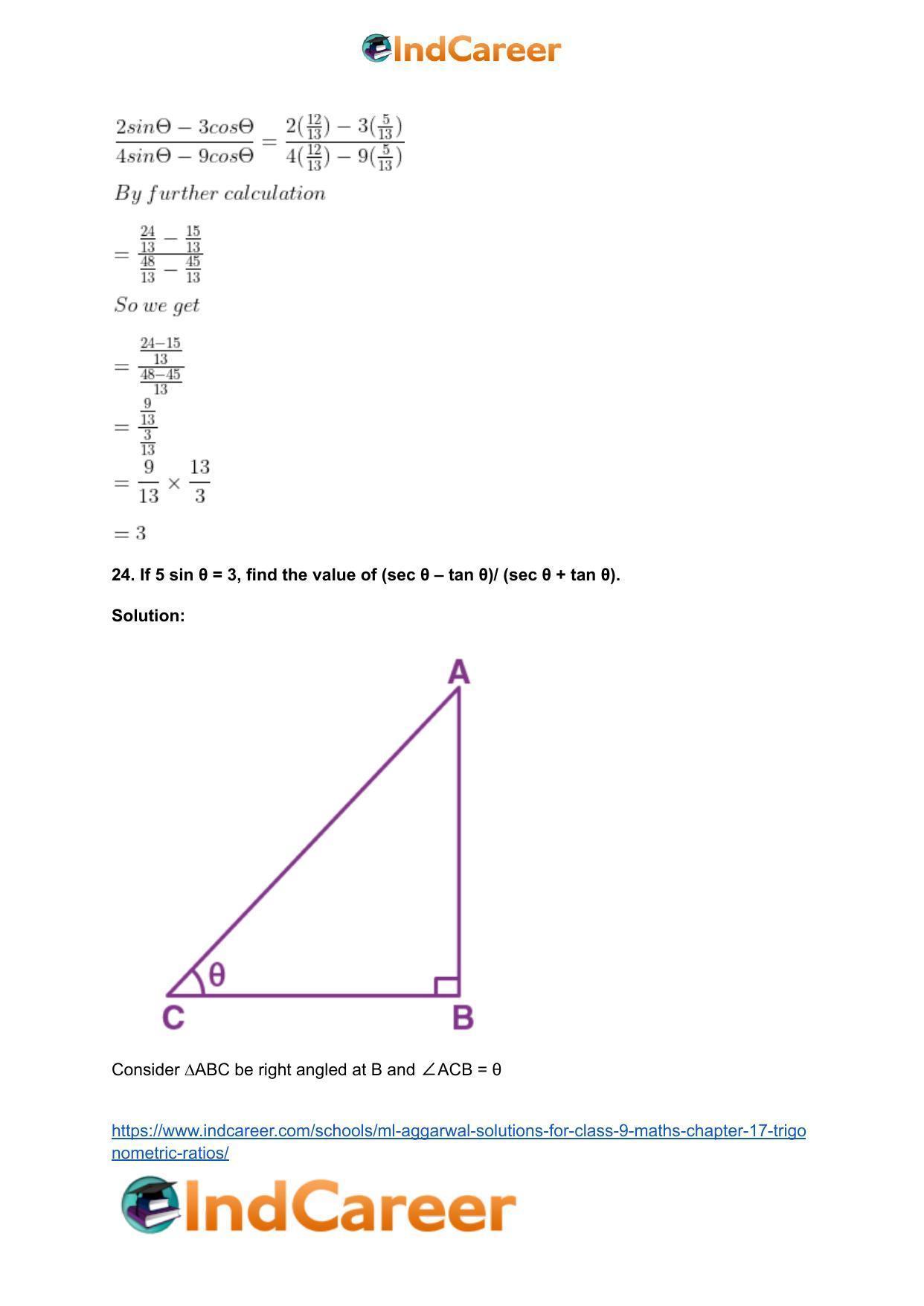 ML Aggarwal Solutions for Class 9 Maths Chapter 17- Trigonometric Ratios - Page 60