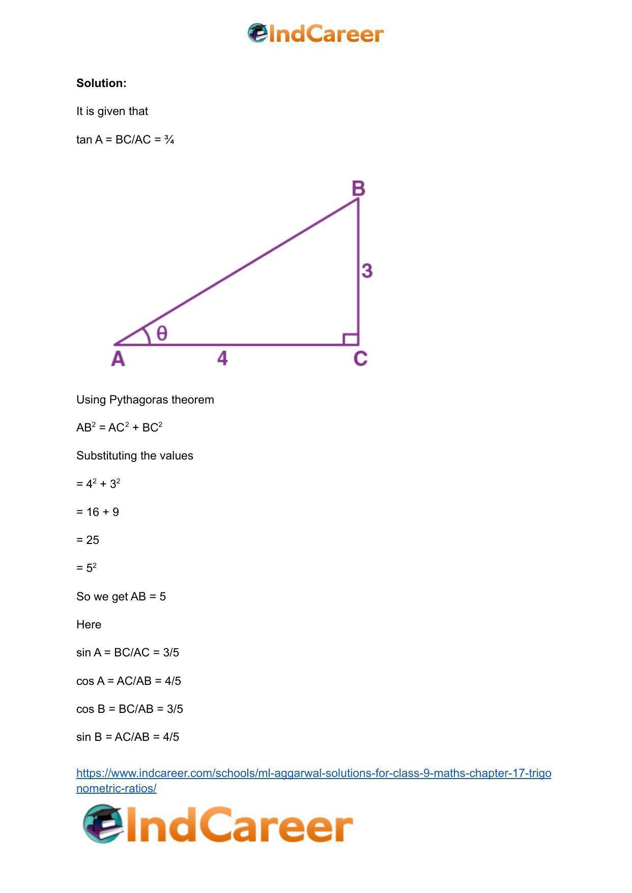 ML Aggarwal Solutions for Class 9 Maths Chapter 17- Trigonometric Ratios - Page 65