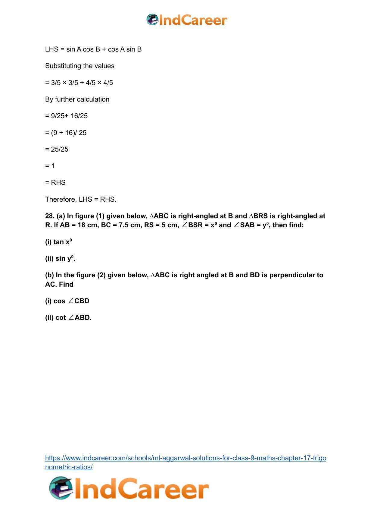 ML Aggarwal Solutions for Class 9 Maths Chapter 17- Trigonometric Ratios - Page 66