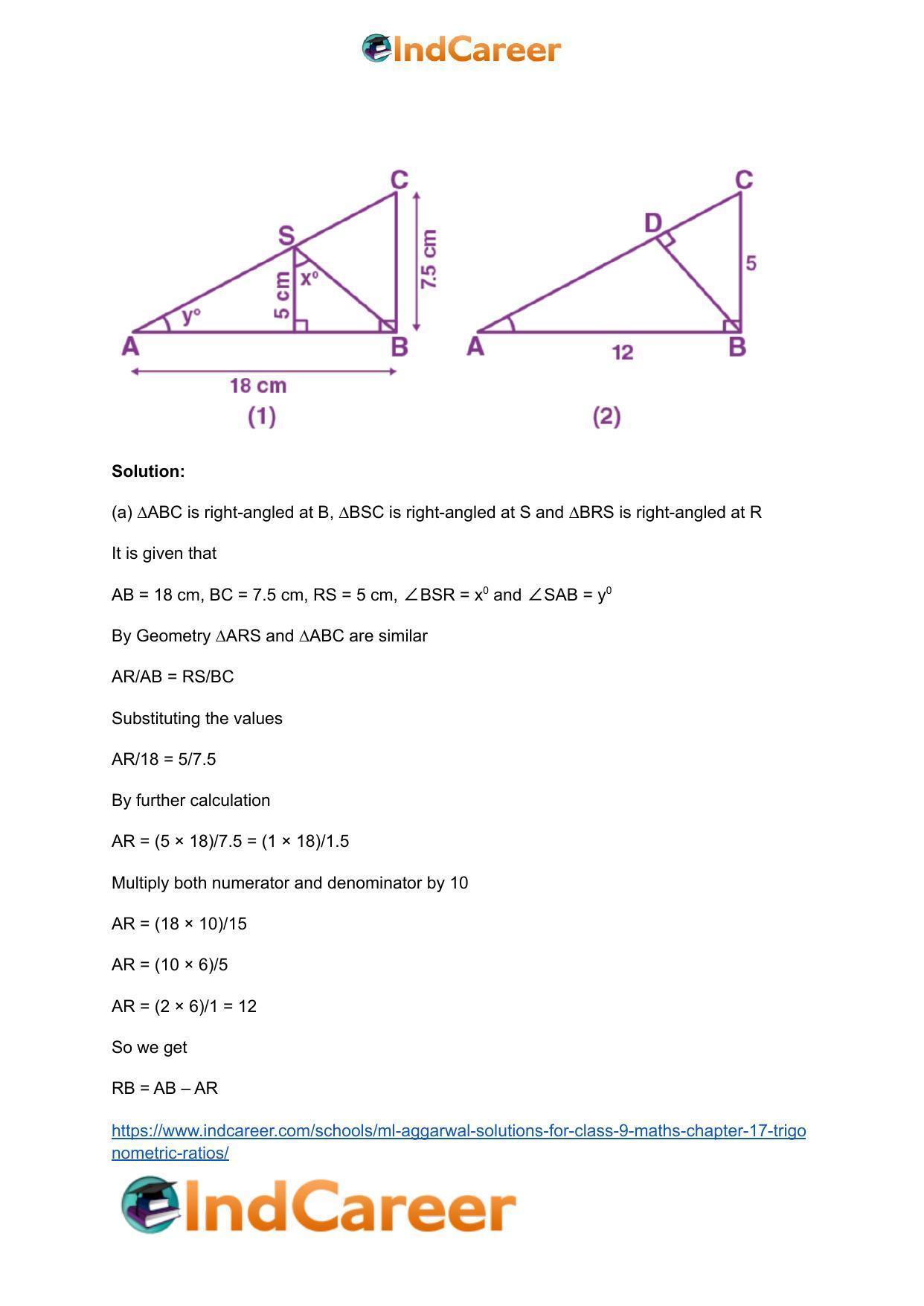 ML Aggarwal Solutions for Class 9 Maths Chapter 17- Trigonometric Ratios - Page 67