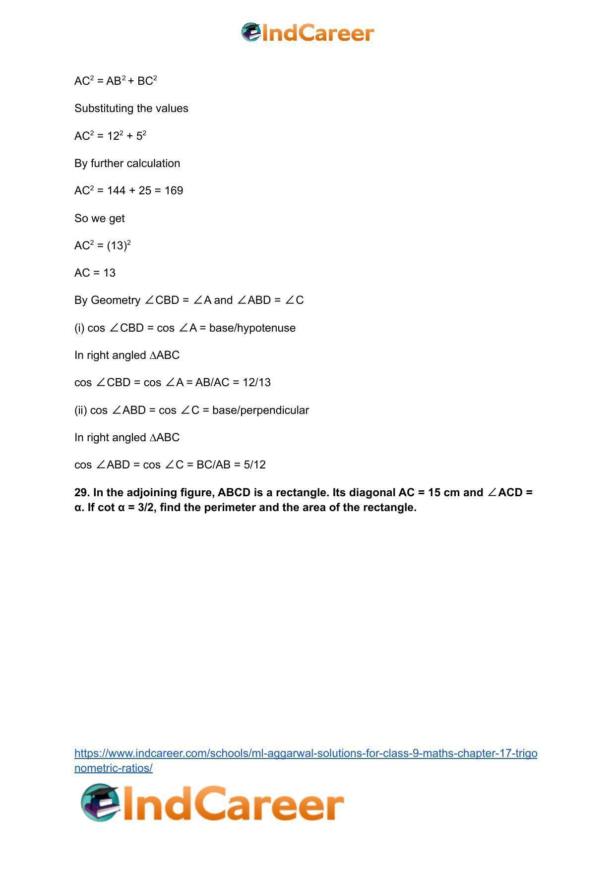ML Aggarwal Solutions for Class 9 Maths Chapter 17- Trigonometric Ratios - Page 69