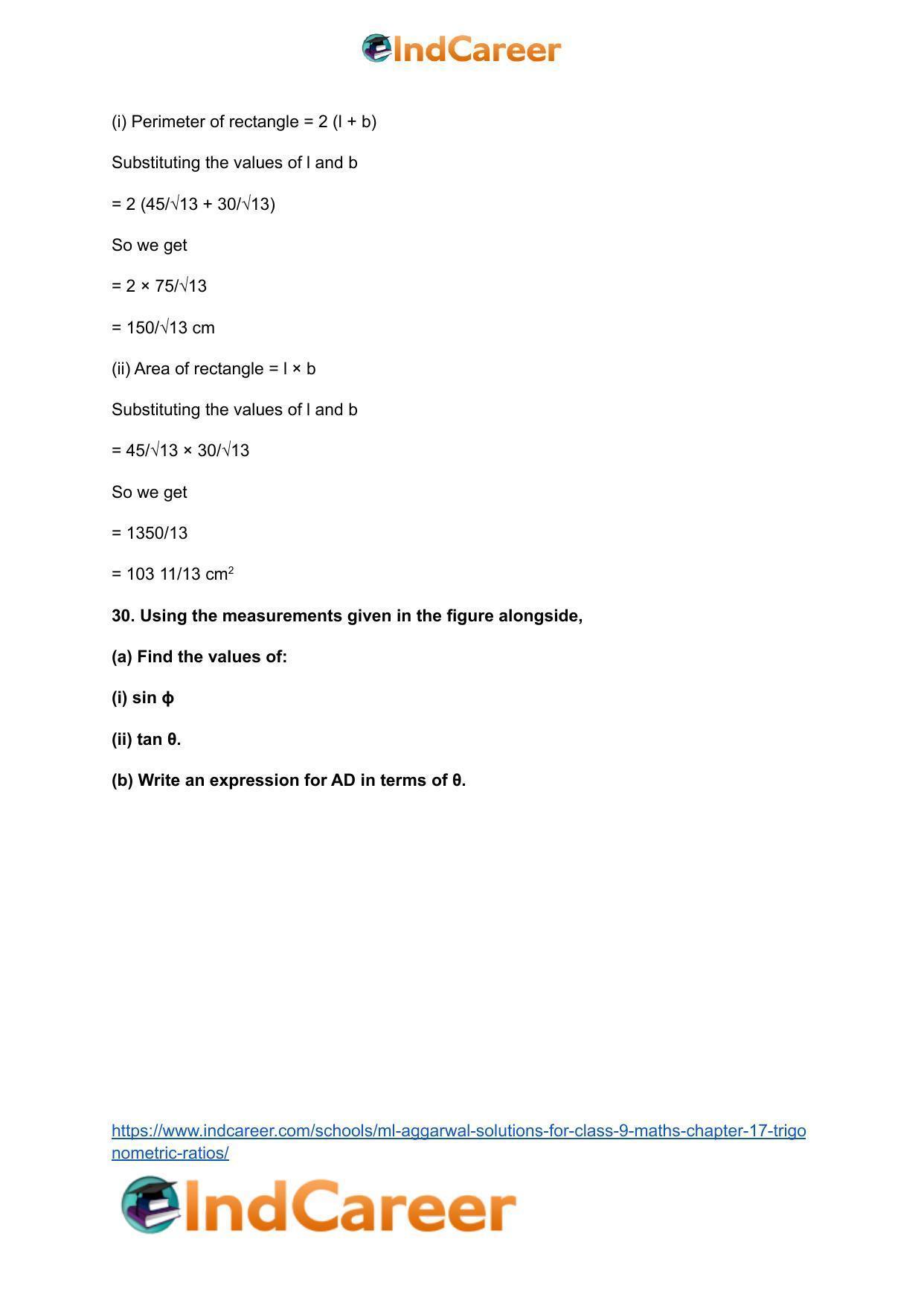ML Aggarwal Solutions for Class 9 Maths Chapter 17- Trigonometric Ratios - Page 71
