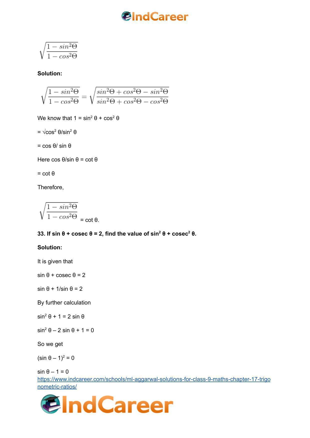 ML Aggarwal Solutions for Class 9 Maths Chapter 17- Trigonometric Ratios - Page 76